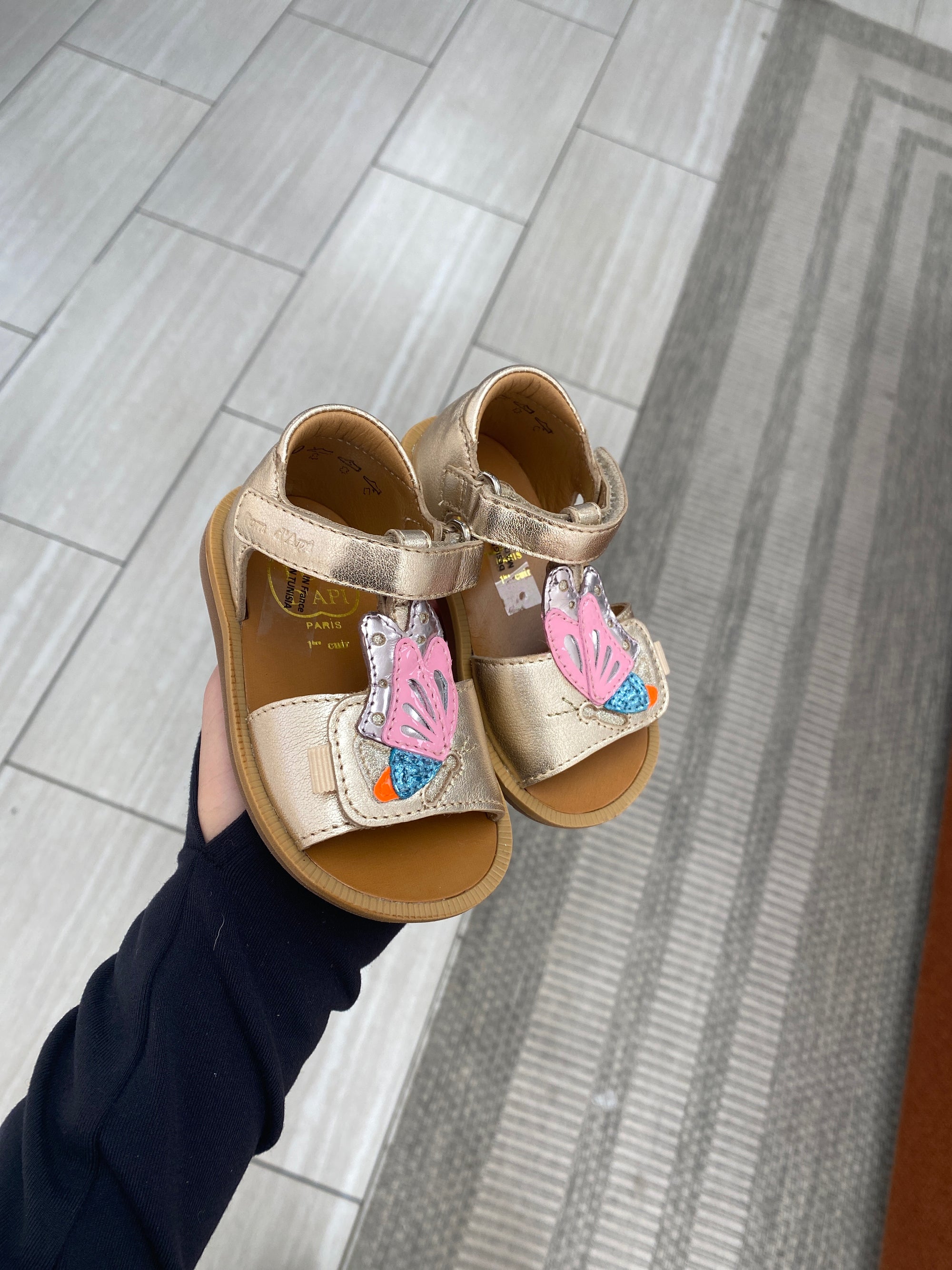 Pom D'Api Gold Butterfly Baby Sandal-Tassel Children Shoes