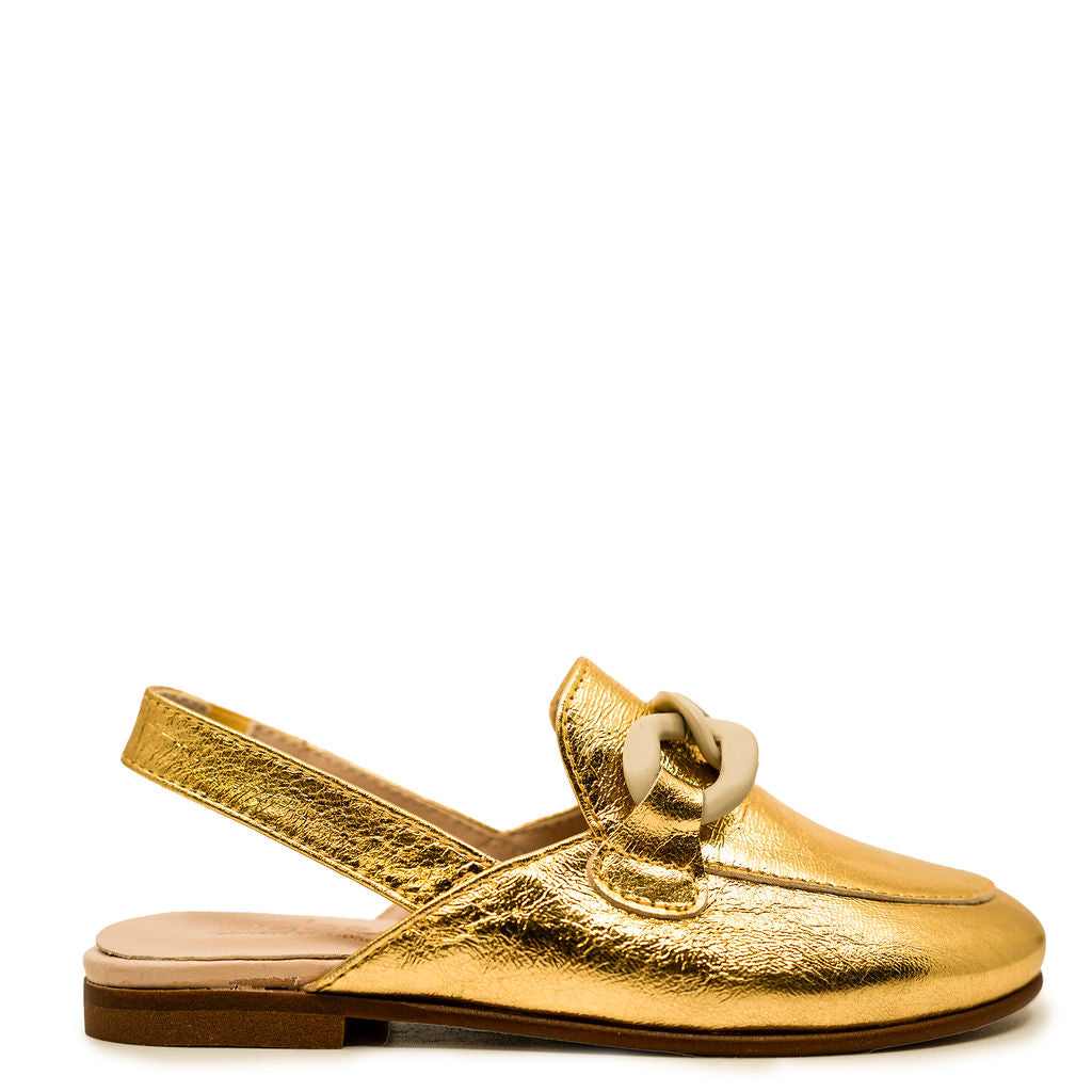 Beberlis Gold Crinkle Buckle Mule-Tassel Children Shoes