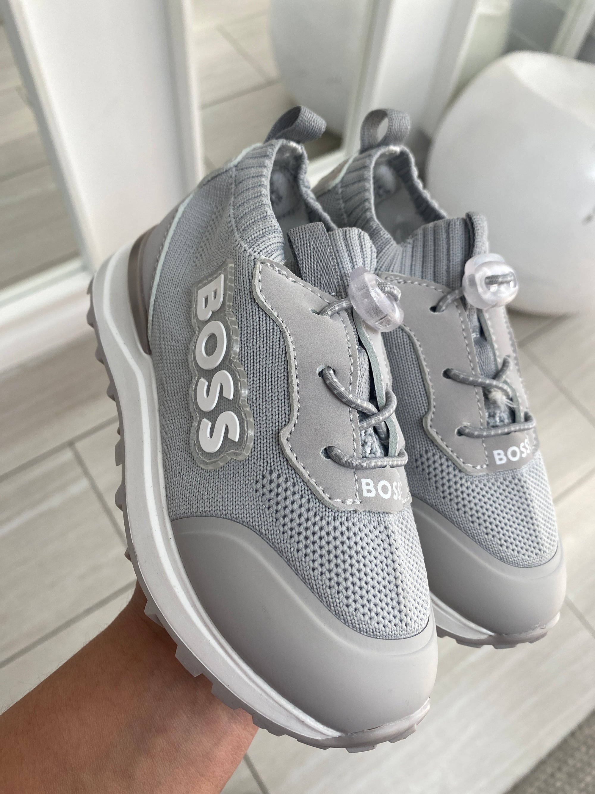 Hugo Boss Light Gray Sock Sneaker-Tassel Children Shoes