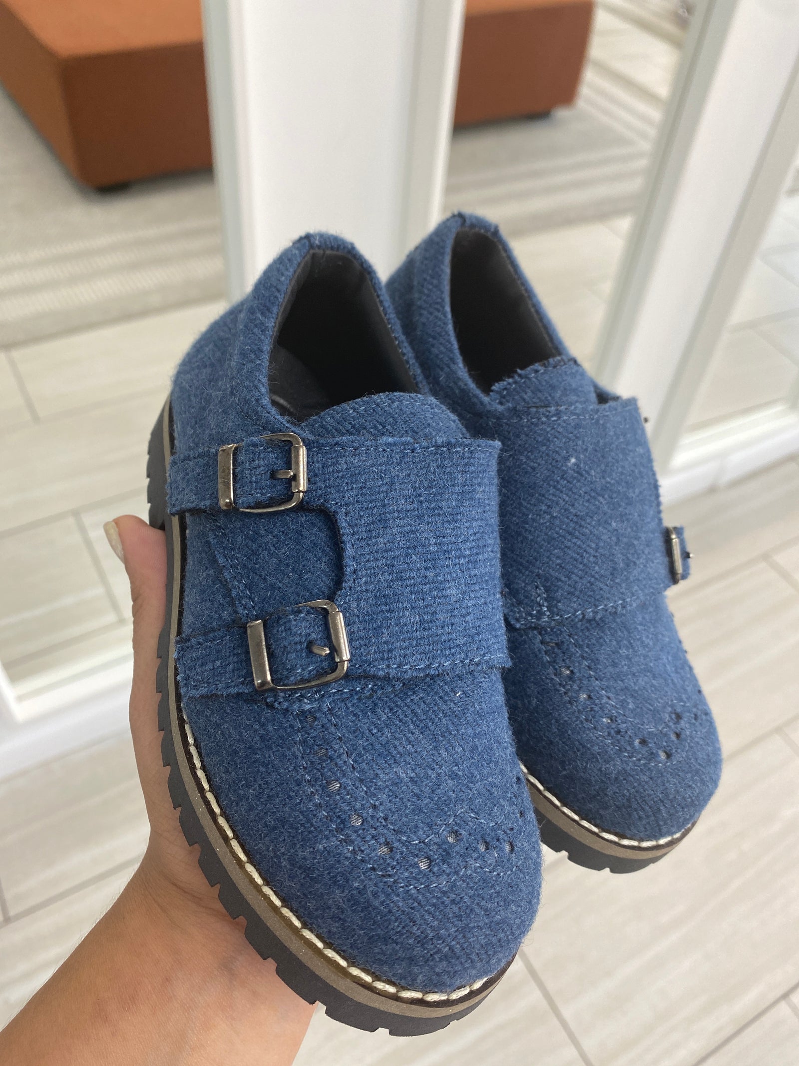 Blublonc Indigo Wool Monk Shoe-Tassel Children Shoes