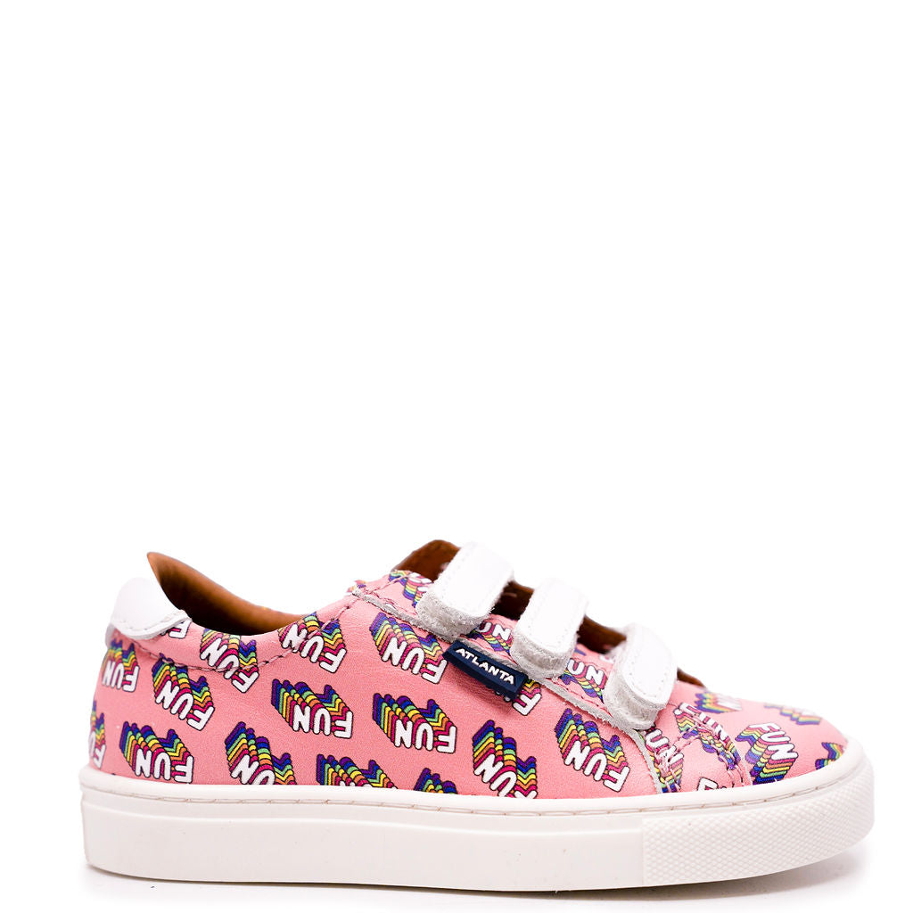 Atlanta Mocassin Pink Fun Print Velcro Sneaker-Tassel Children Shoes