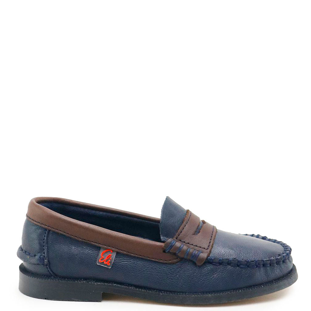 Papanatas Navy and Brown Penny Loafer-Tassel Children Shoes