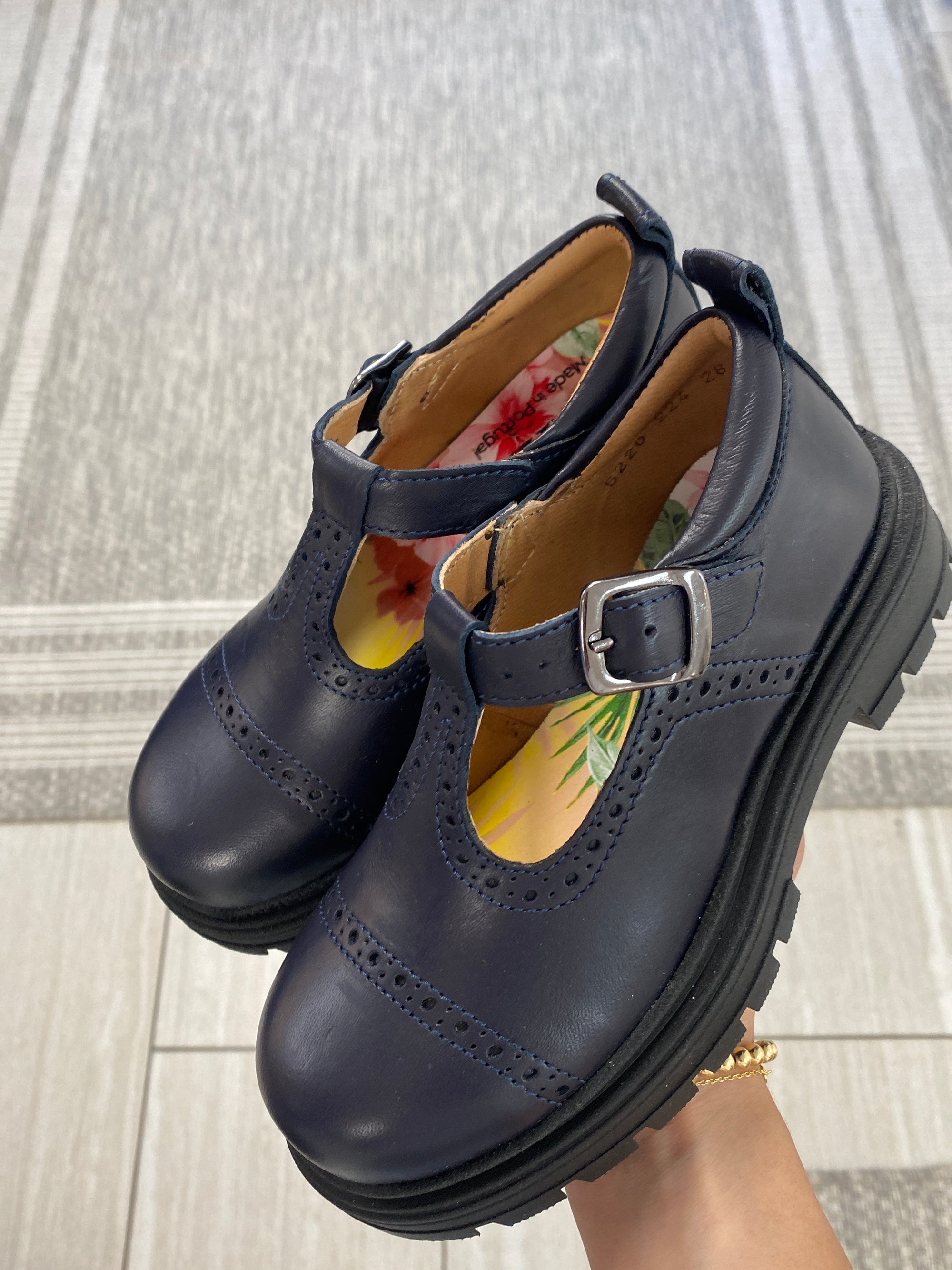 LMDI Navy Chunky T Strap Loafer-Tassel Children Shoes