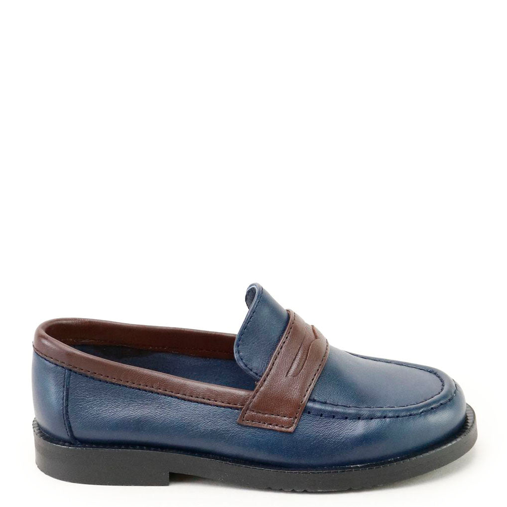 Papanatas Navy and Brown Penny Loafer-Tassel Children Shoes