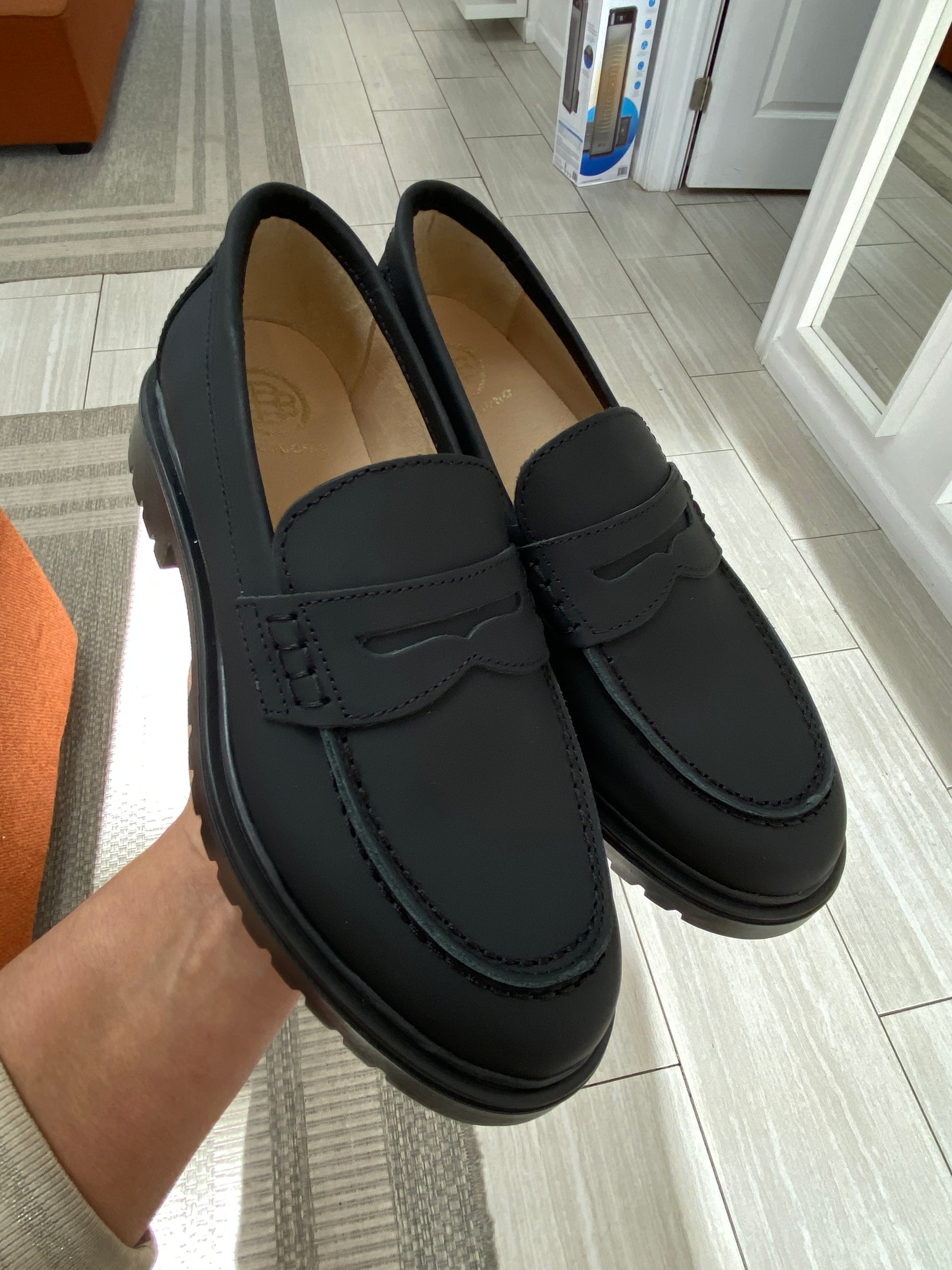 Blublonc Black Rubber Chunky Penny Loafer-Tassel Children Shoes