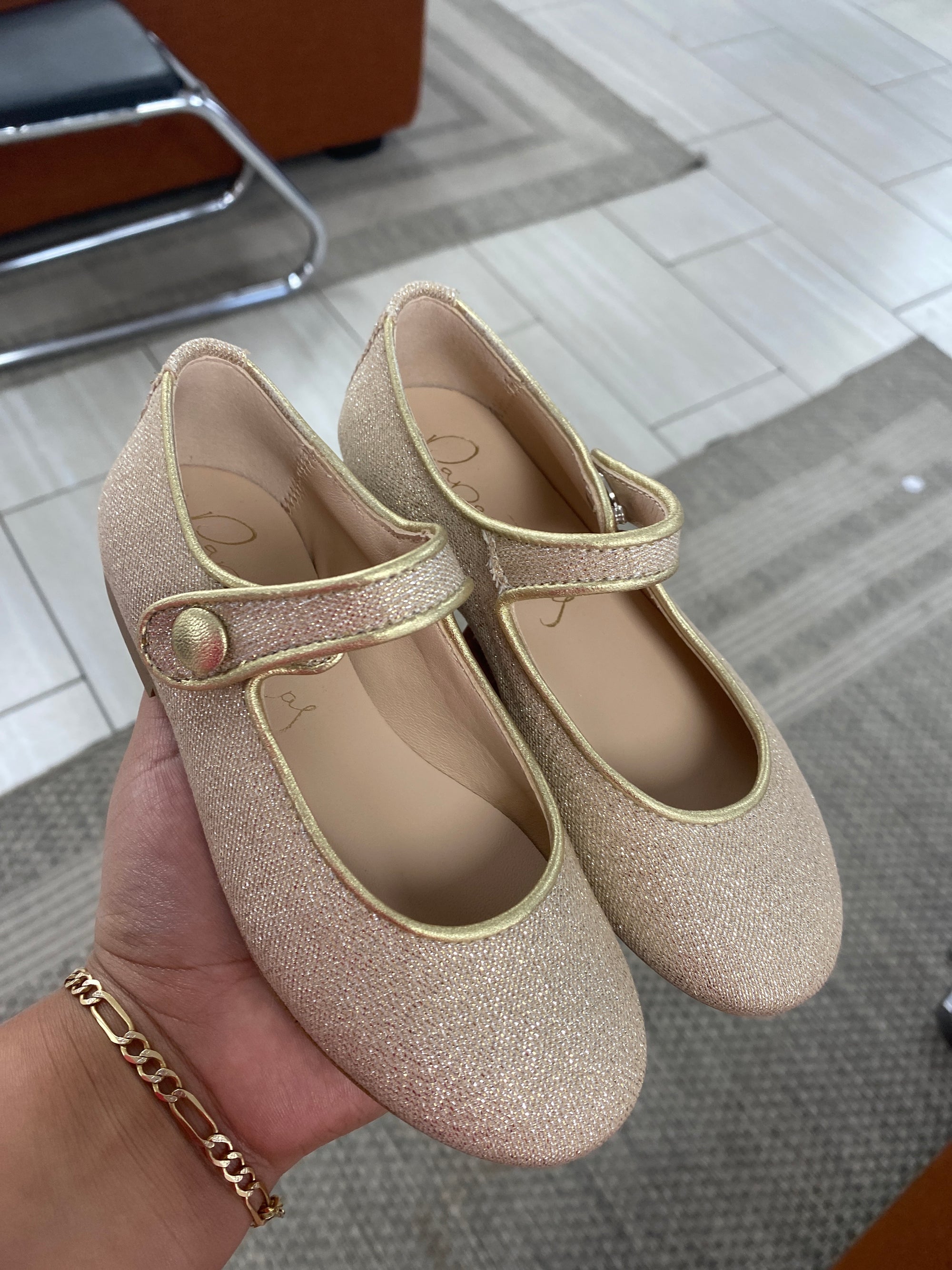 Papanatas Soft Gold Linen Mary Jane-Tassel Children Shoes