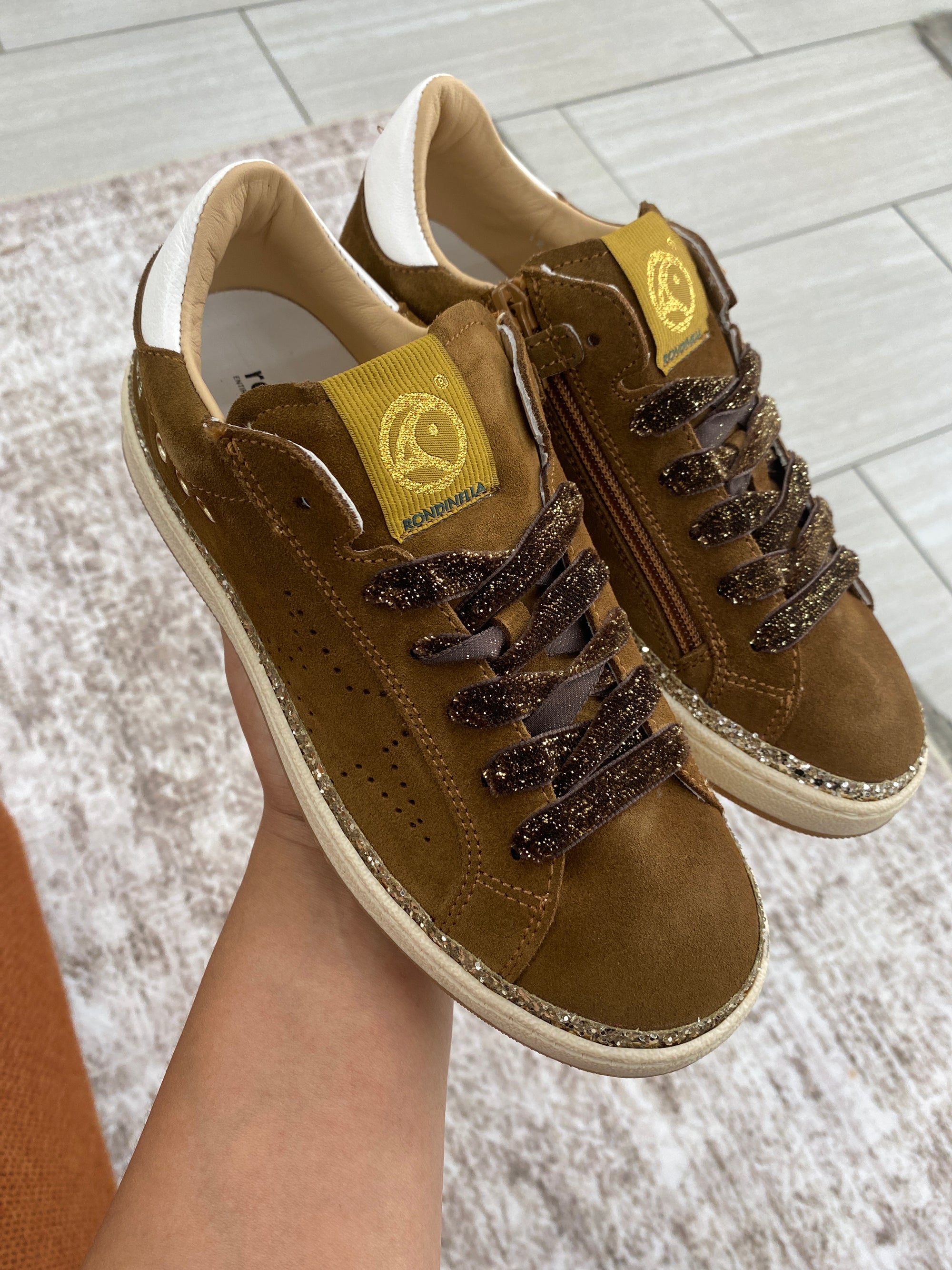 Rondinella Brown Suede Zipper Sneaker-Tassel Children Shoes