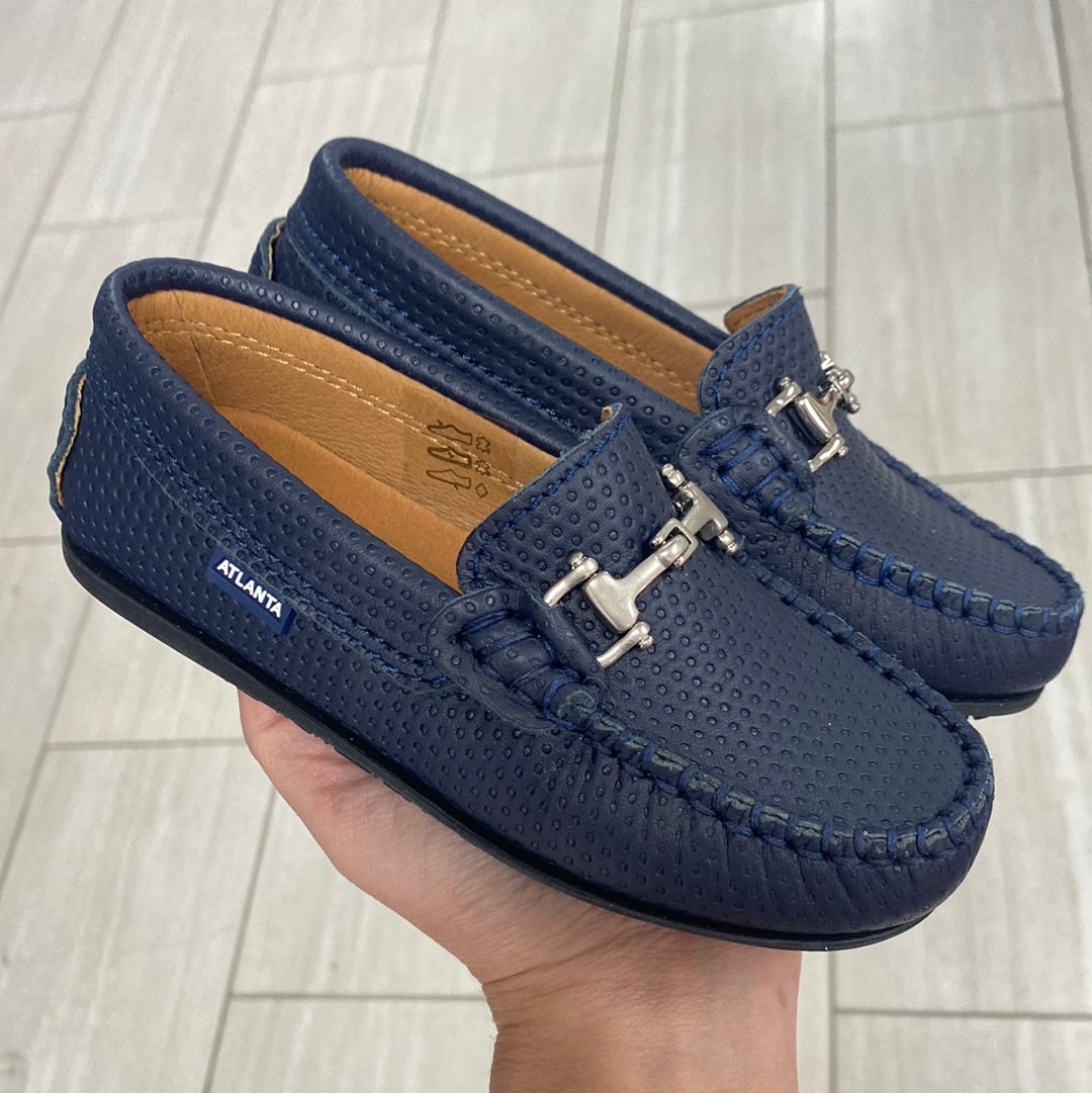 Atlanta Mocassin Navy Pressed Buckle Loafer-Tassel Children Shoes