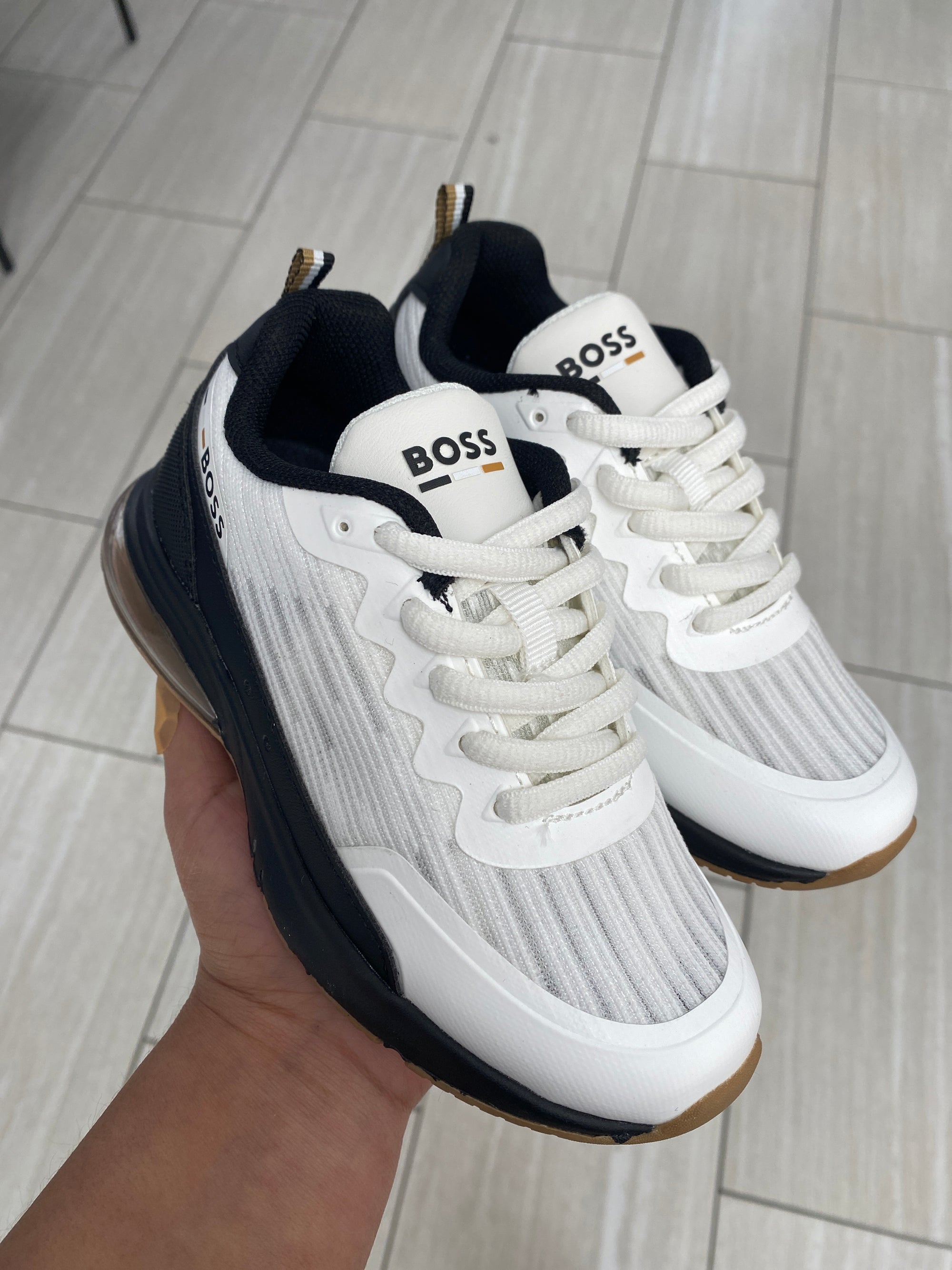 Hugo Boss Black and White Lace Sneaker-Tassel Children Shoes