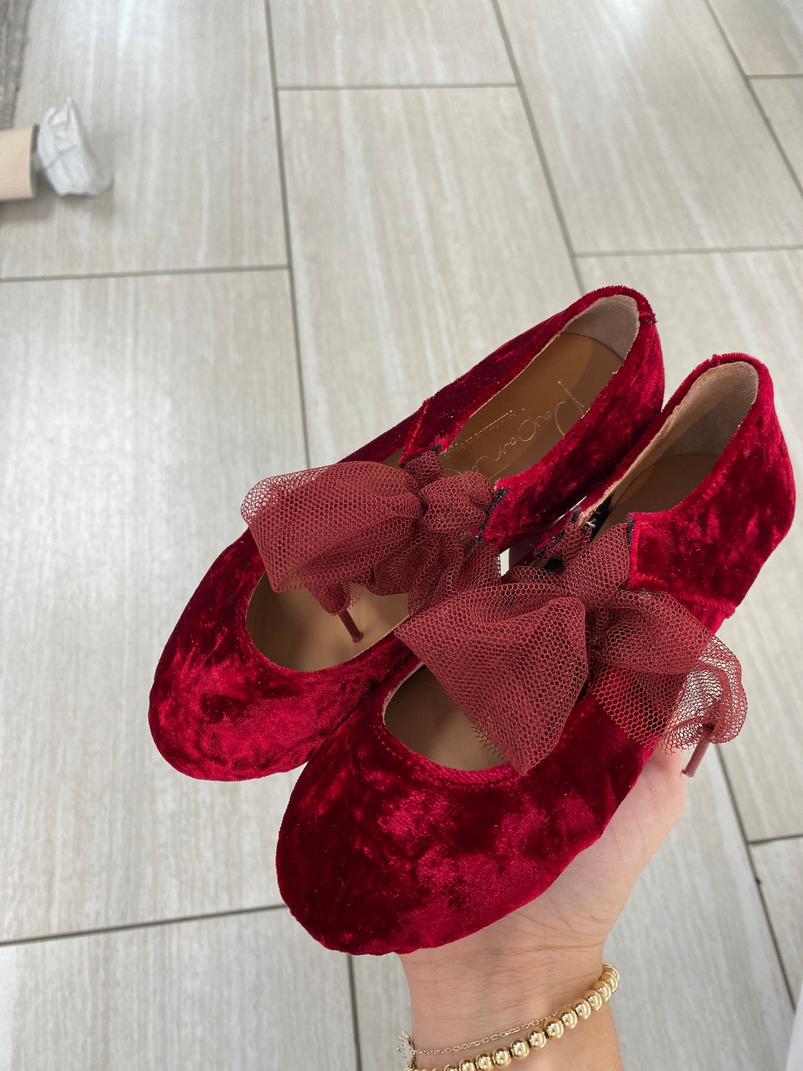 Papanatas Red Velvet Bow Shoe-Tassel Children Shoes