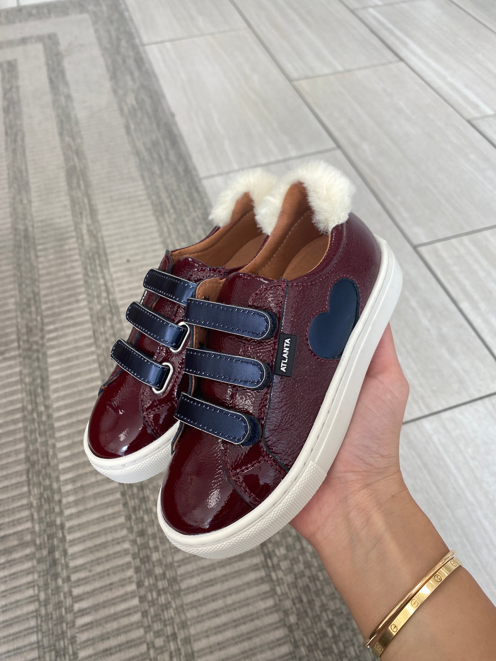 Atlanta Mocassin Burgundy Patent Heart Velcro Sneaker-Tassel Children Shoes