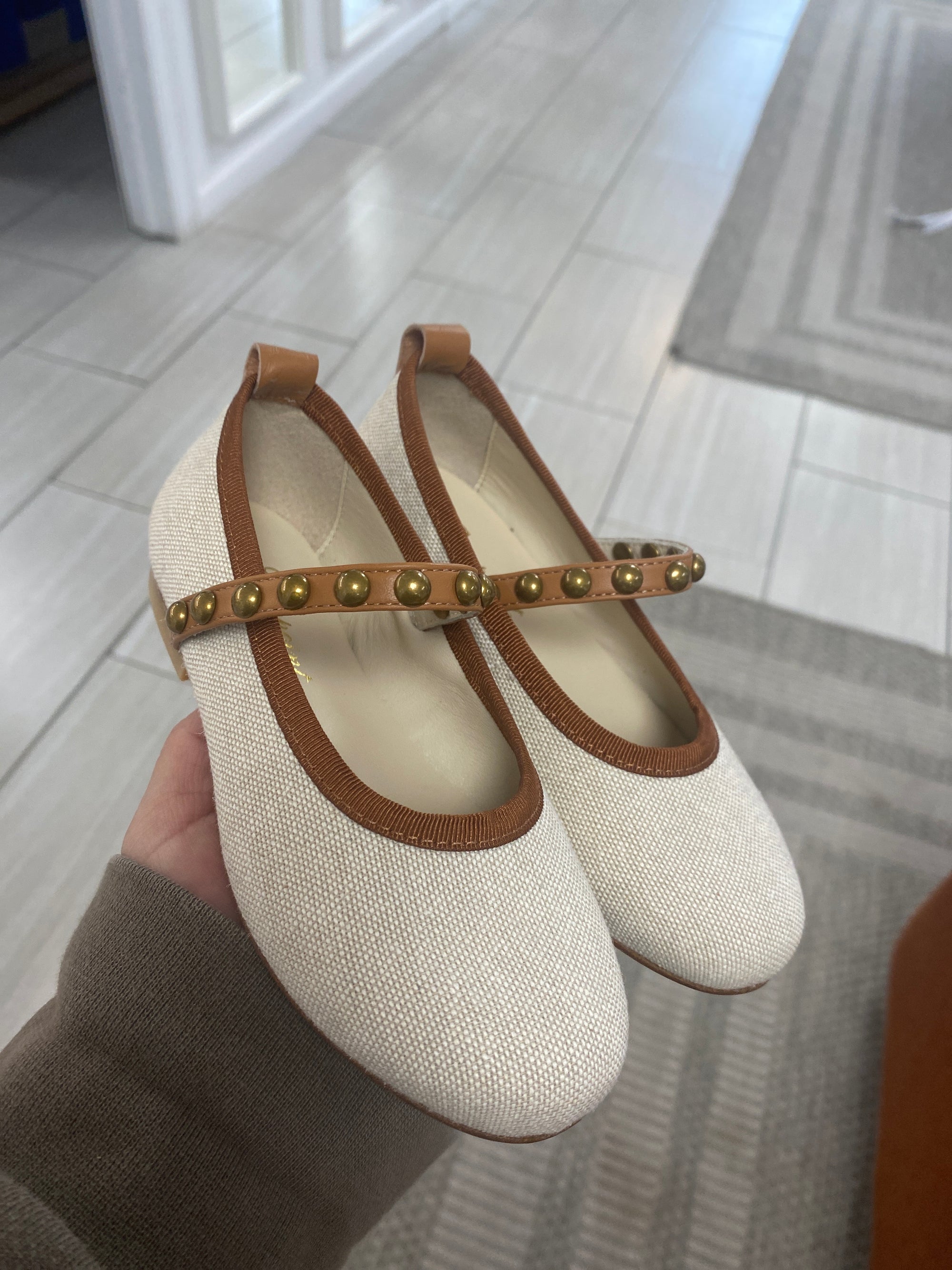 Bonpoint Cream Brown Ballet Flat-Tassel Children Shoes