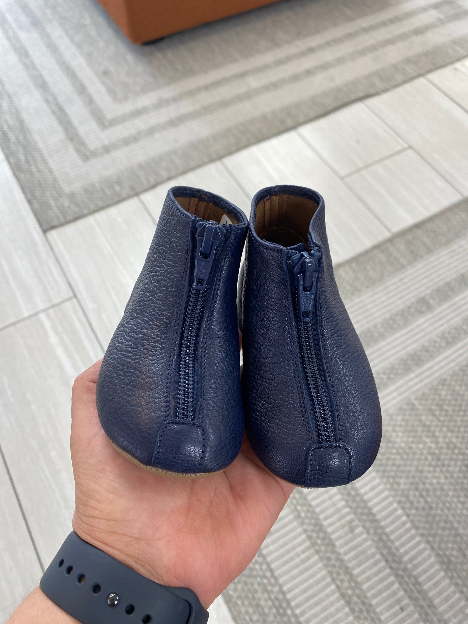 Pepe Navy Leather Zipper Bootie-Tassel Children Shoes