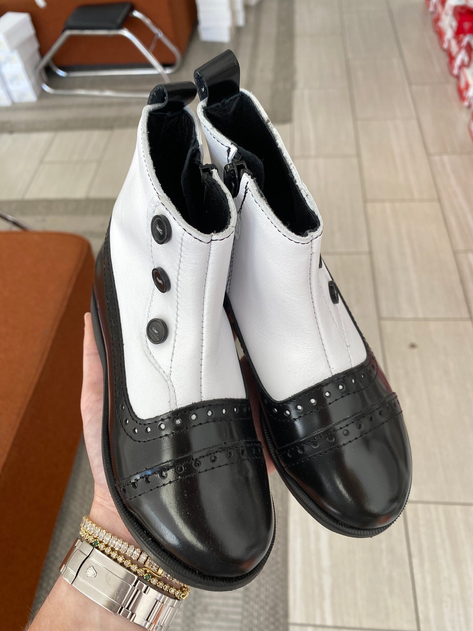 Spain+Co Black and White Button Boot-Tassel Children Shoes