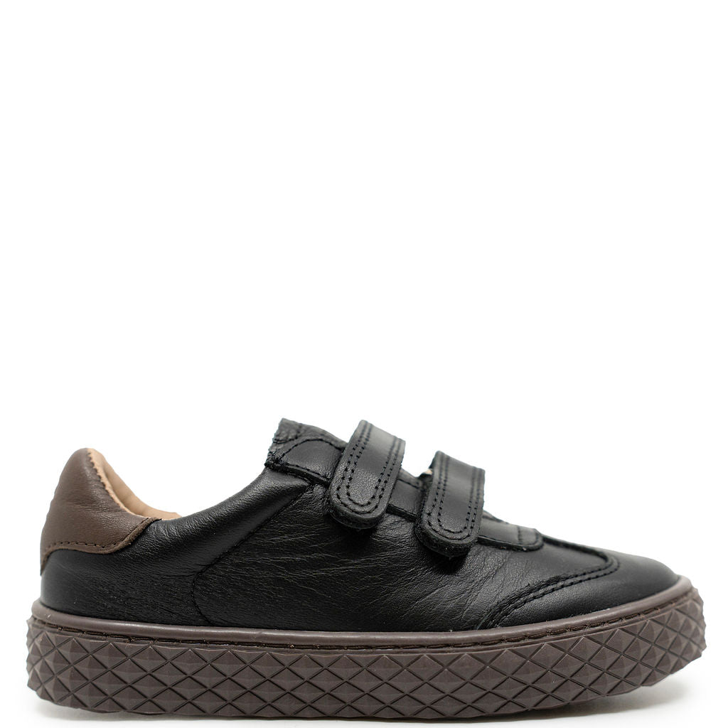 Porte Black Leather Hex Velcro Sneaker-Tassel Children Shoes
