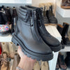Manuela Black Leather Front Zipper Bootie-Tassel Children Shoes