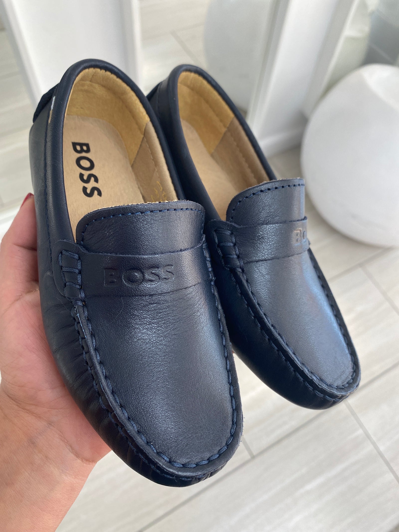 Hugo Boss Navy Embossed Loafer-Tassel Children Shoes