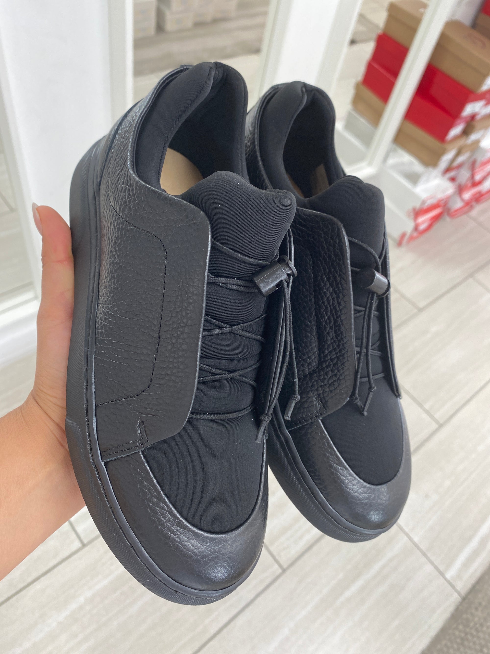Porte Black Pebbled Elastic Dress Sneaker-Tassel Children Shoes