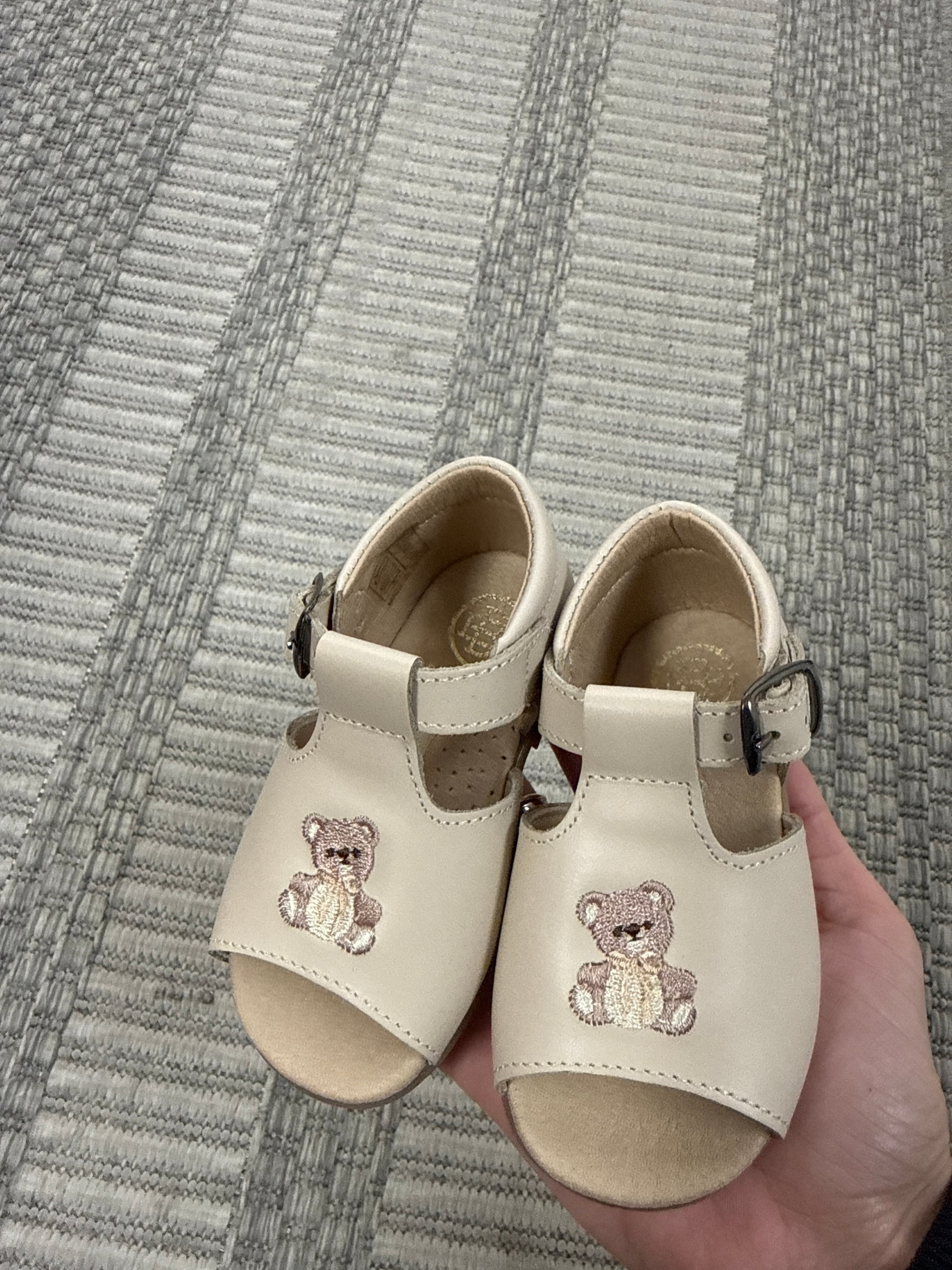 Blublonc Natural Teddy Embroidered Baby Sandal-Tassel Children Shoes
