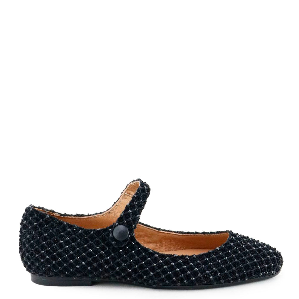 Papanatas Black Rhinestone Pointed Mary Jane-Tassel Children Shoes