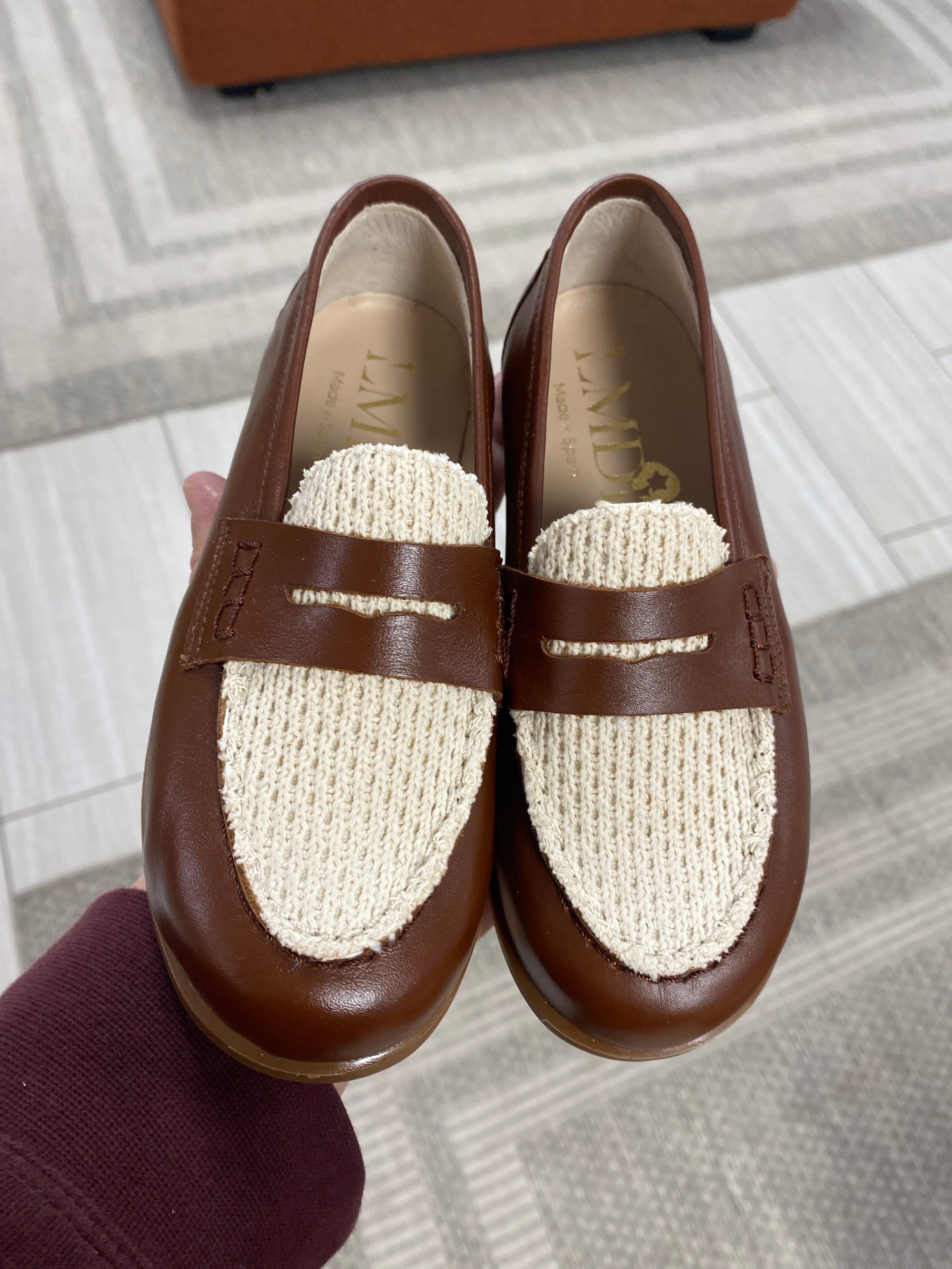 LMDI Brown and Cream Knit Penny Loafer-Tassel Children Shoes