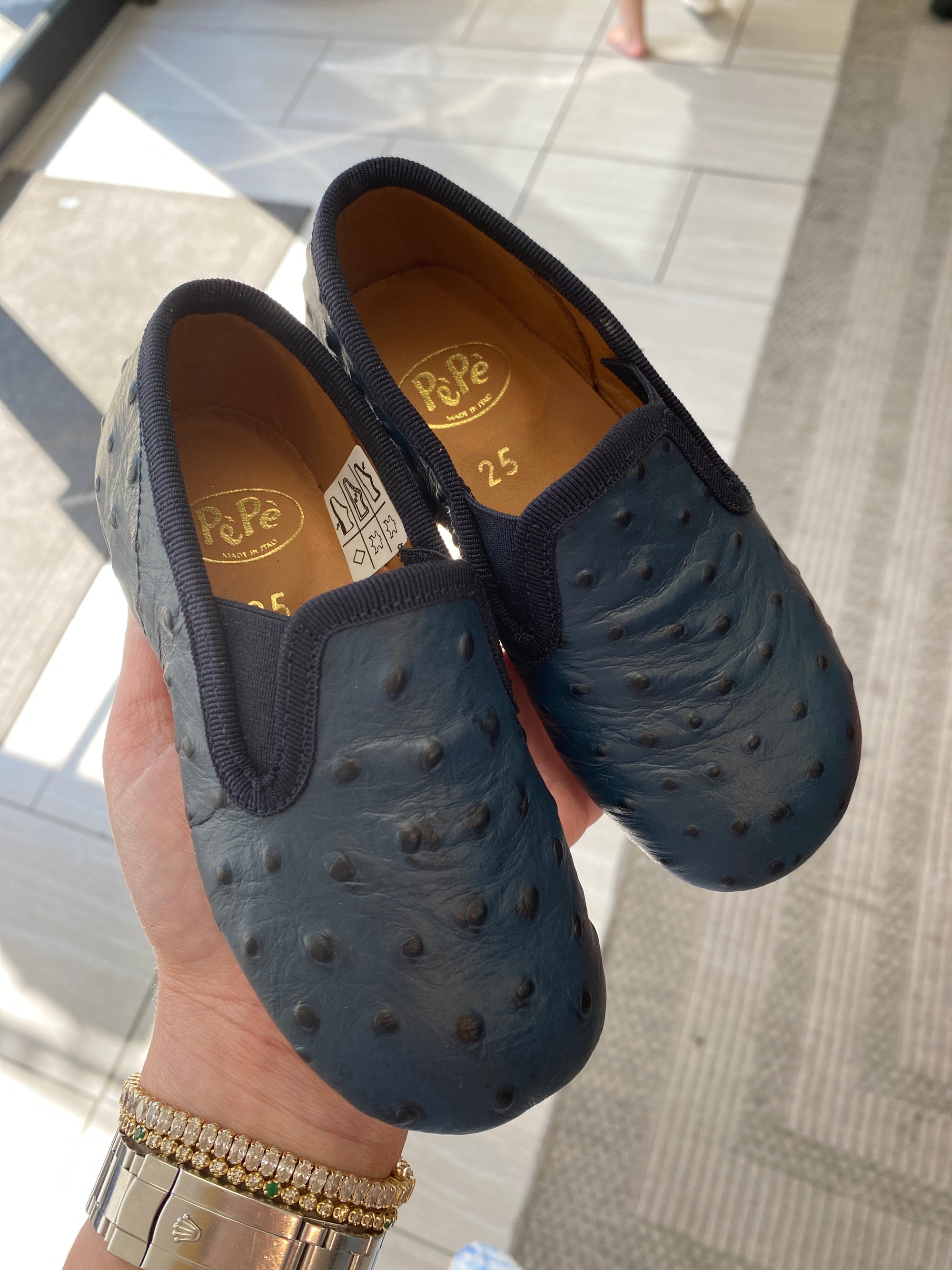 Pepe Navy Ostrich Slipper Loafer-Tassel Children Shoes