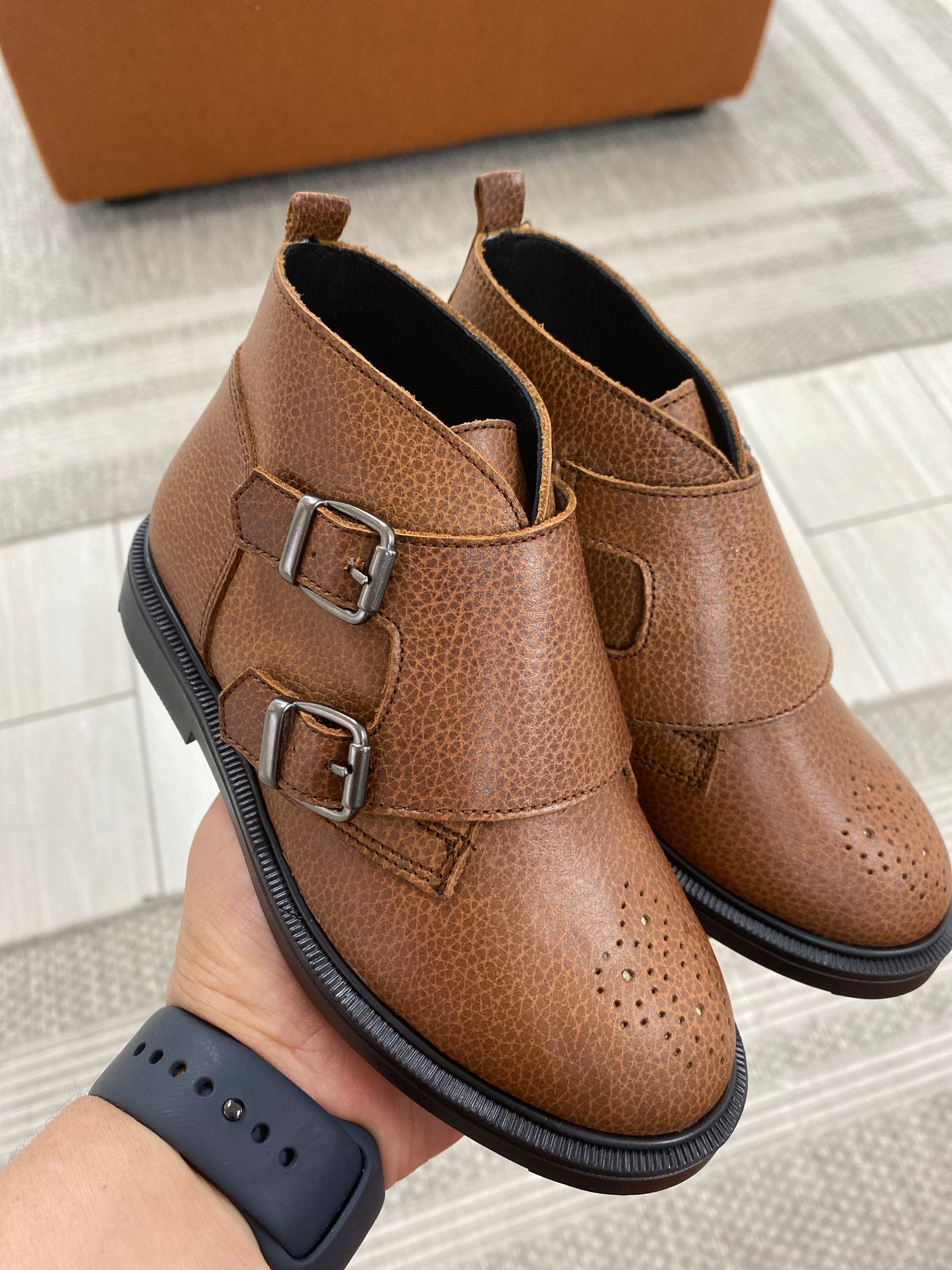 Blublonc Luggage Perf Velcro Dress Boot-Tassel Children Shoes