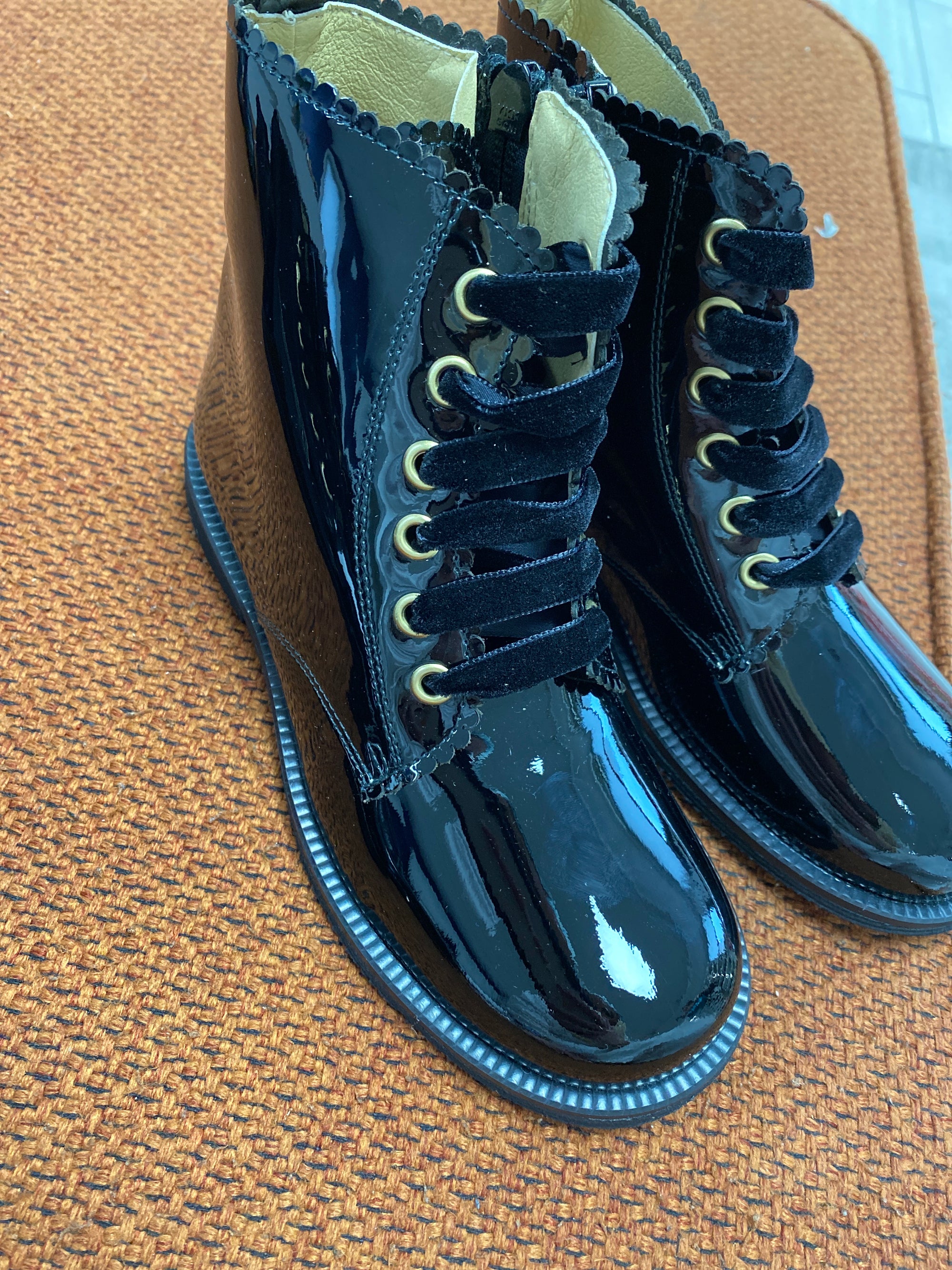 Andanines Black Patent Scalloped Boot