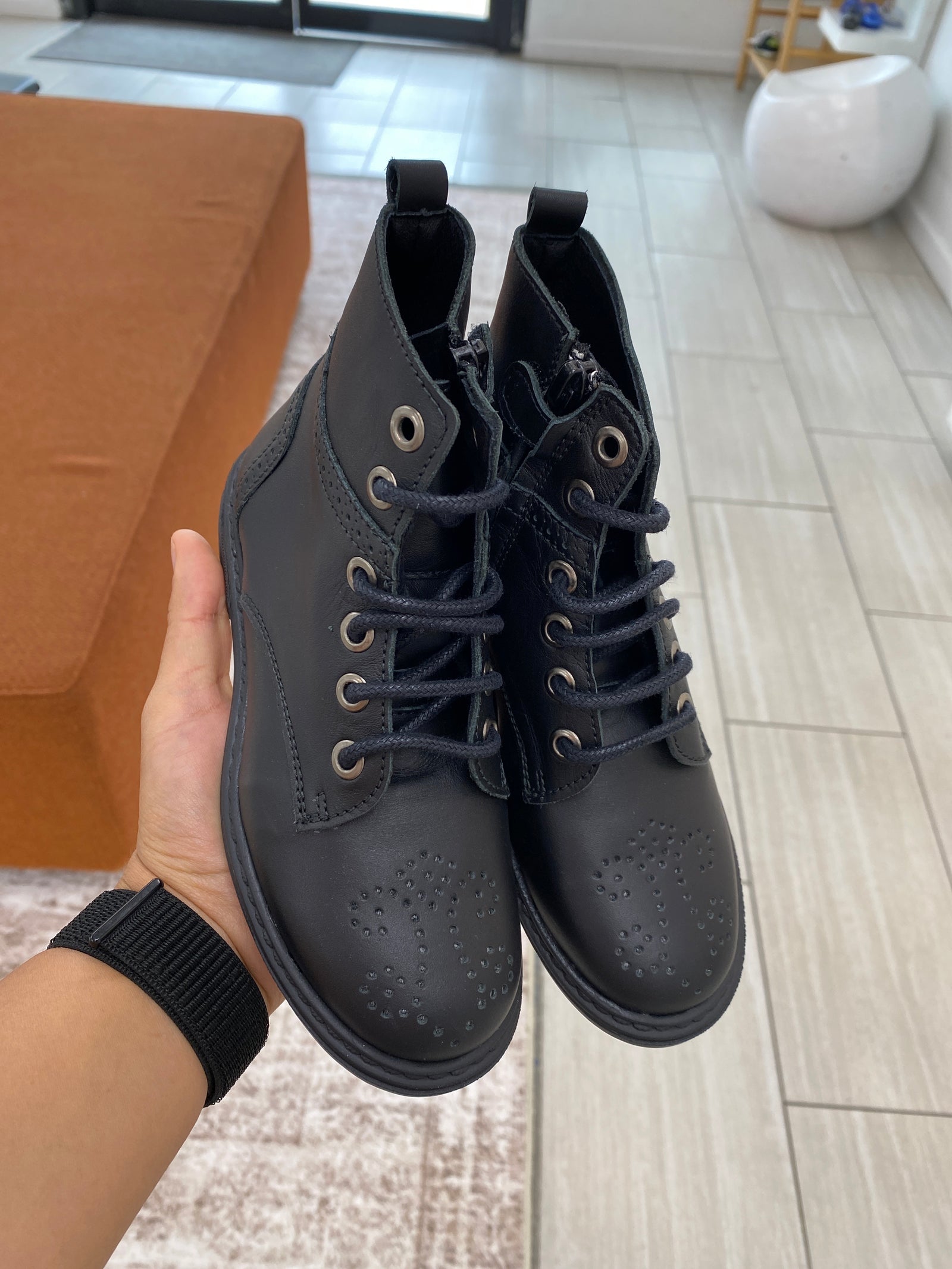 Manuela Black Laceup Boot-Tassel Children Shoes
