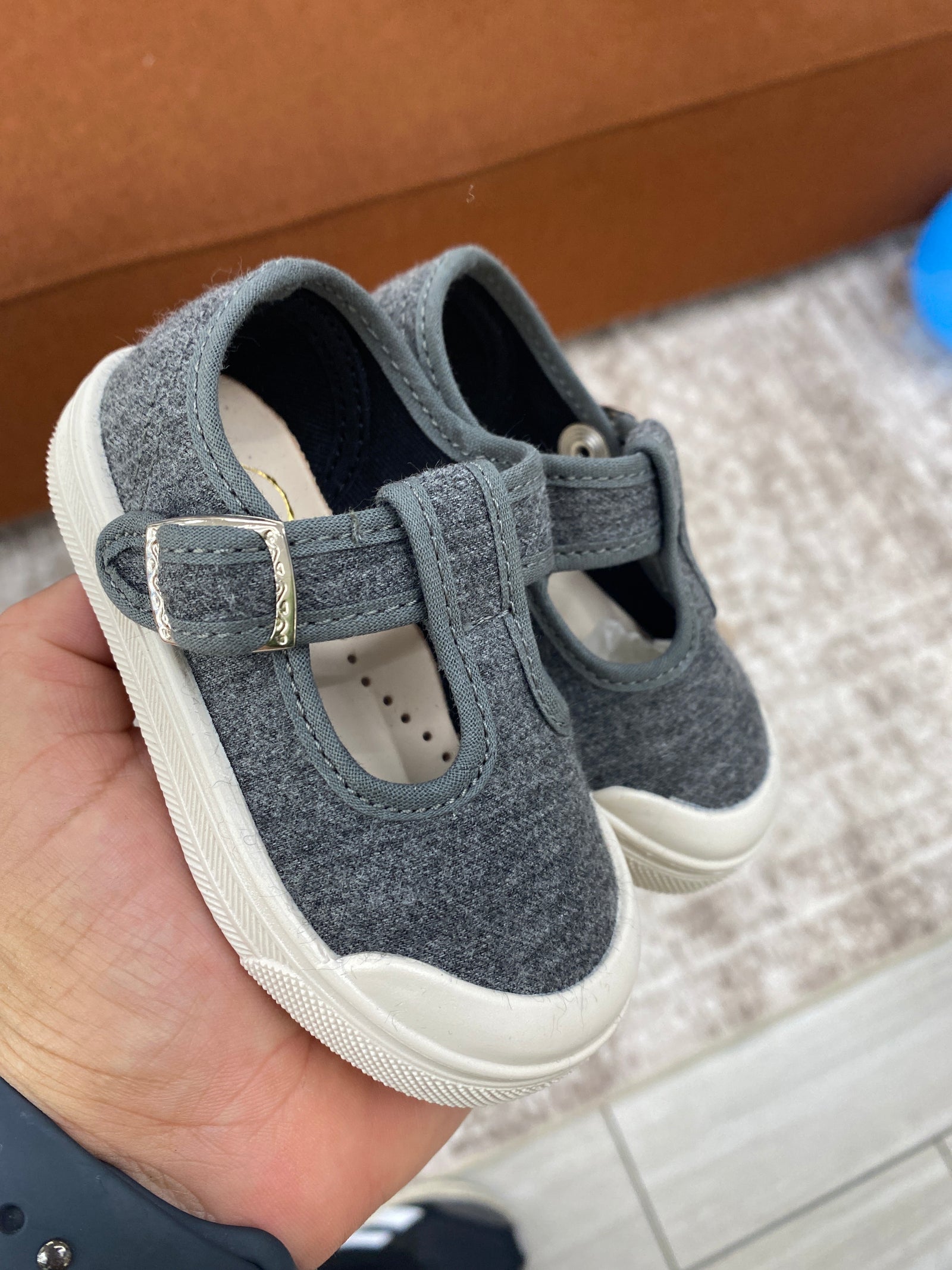 Pepe Grey Wool T Strap Sneaker-Tassel Children Shoes