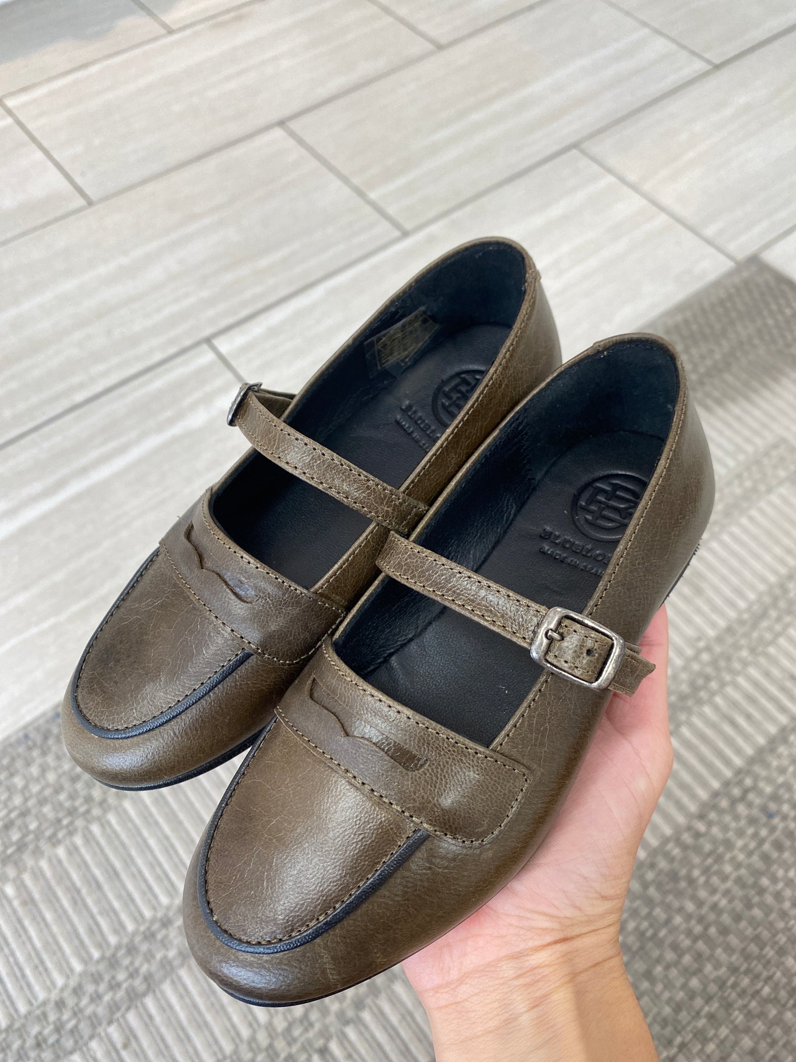 Blublonc Khaki Penny Mary Jane-Tassel Children Shoes