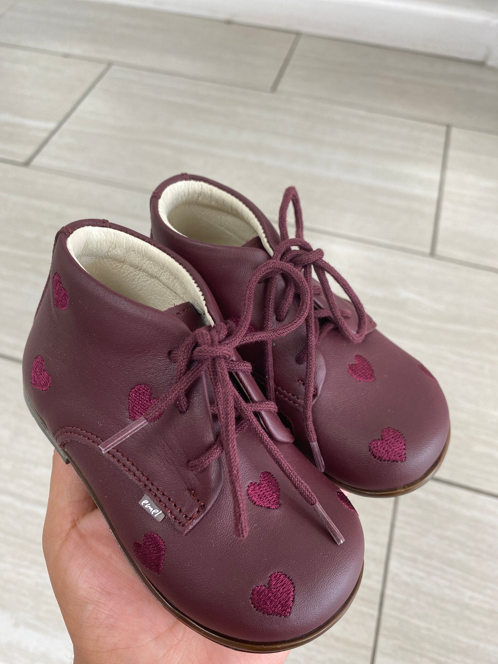 Emel Dark Burgundy Heart Baby Bootie-Tassel Children Shoes