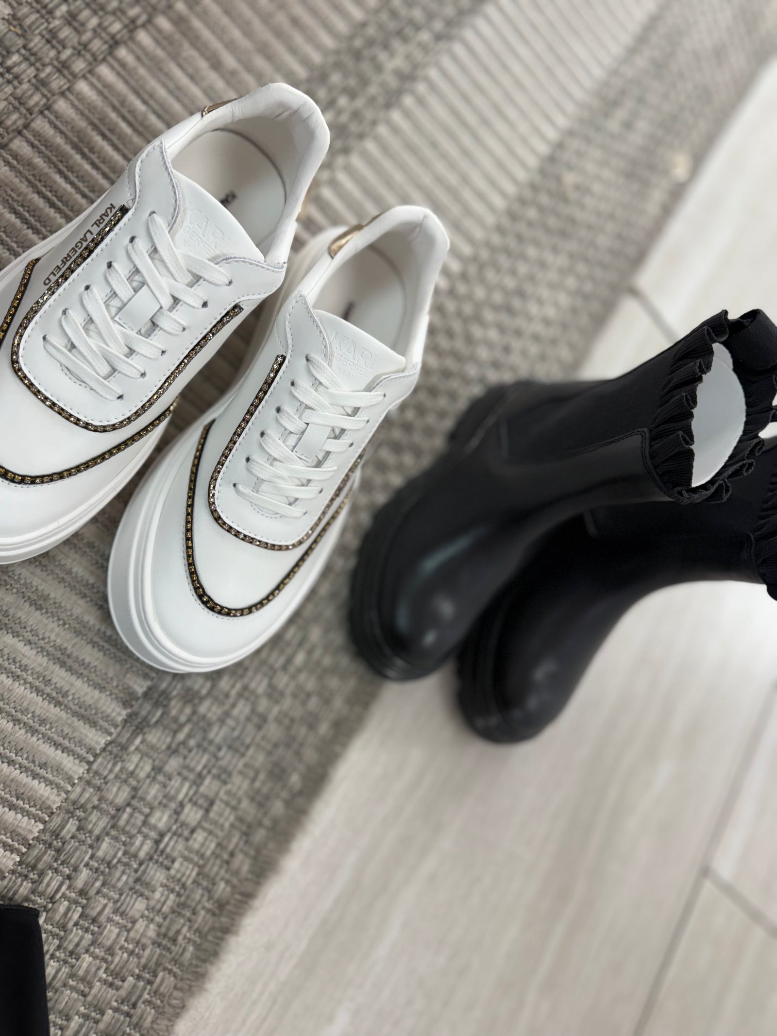 Karl Lagerfeld White and Gold Platform Sneaker-Tassel Children Shoes