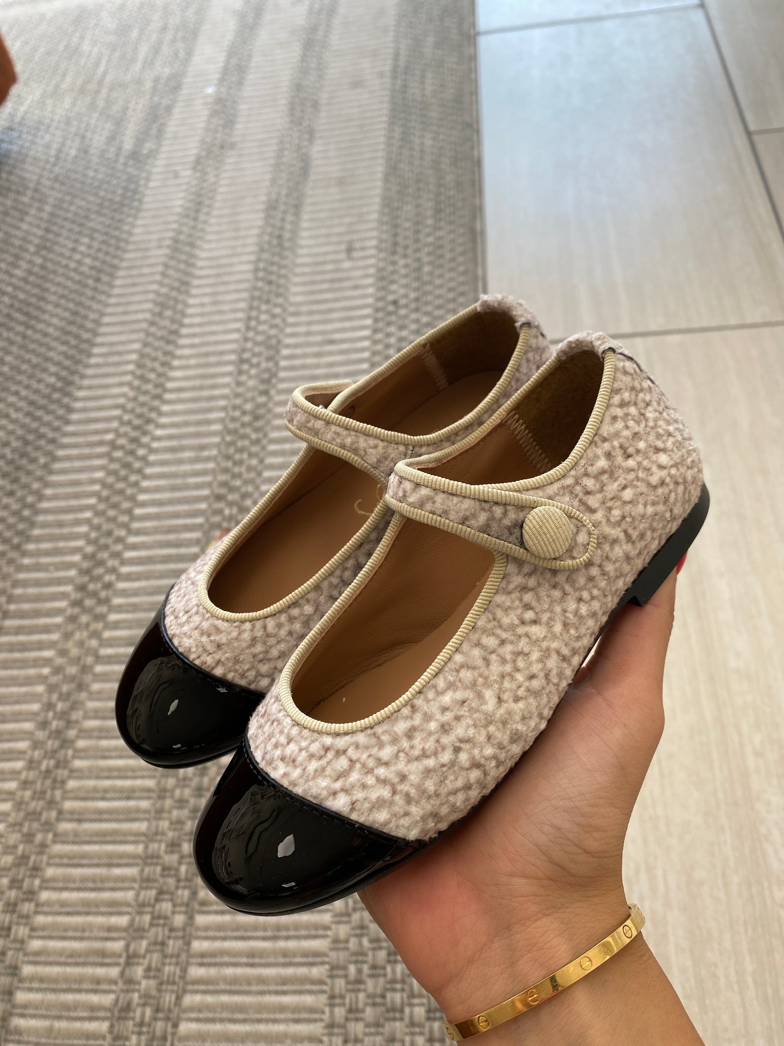 Papanatas Off White Wool Captoe Mary Jane-Tassel Children Shoes