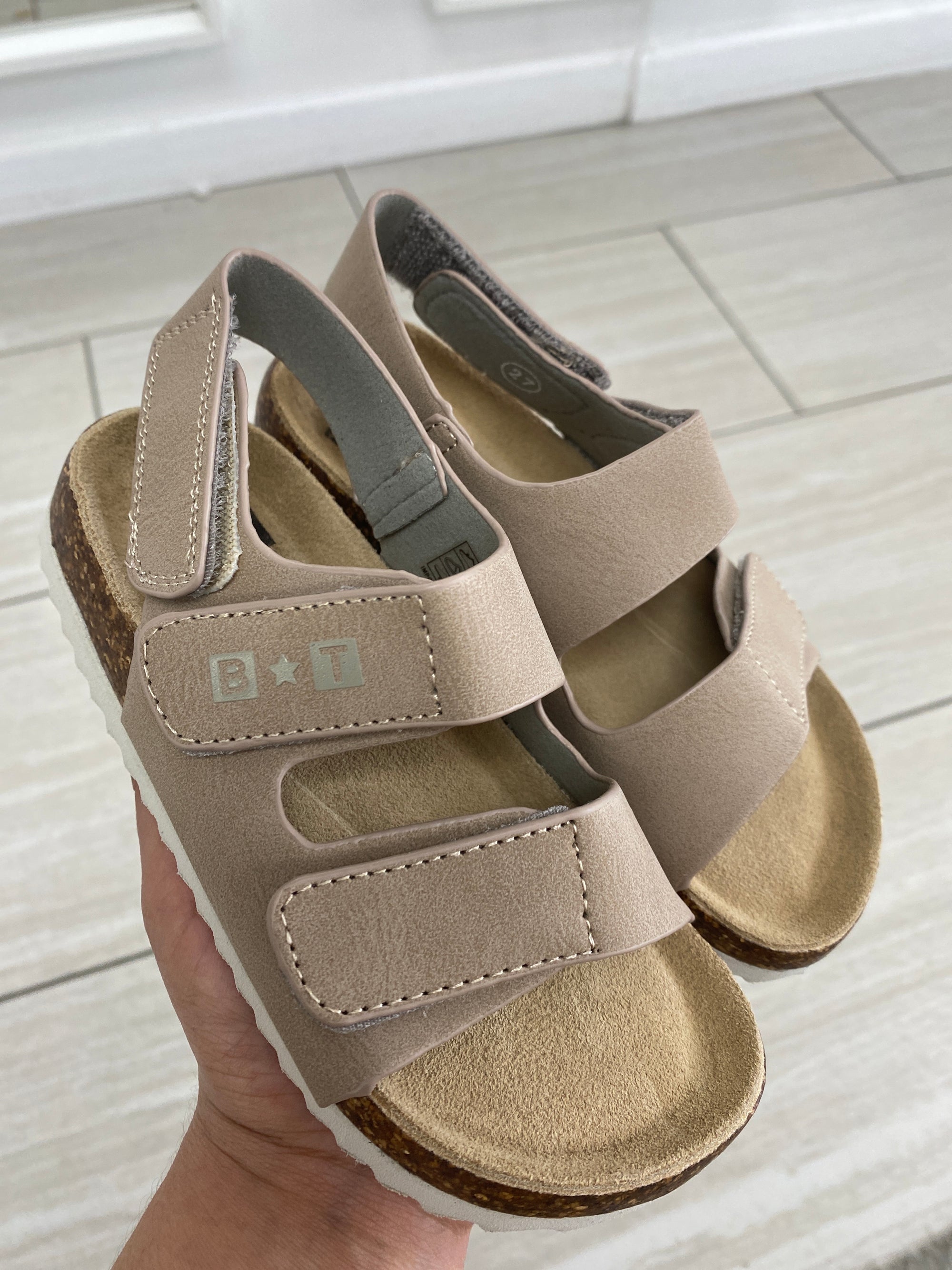 Bonton Taupe Velcro Sandal-Tassel Children Shoes