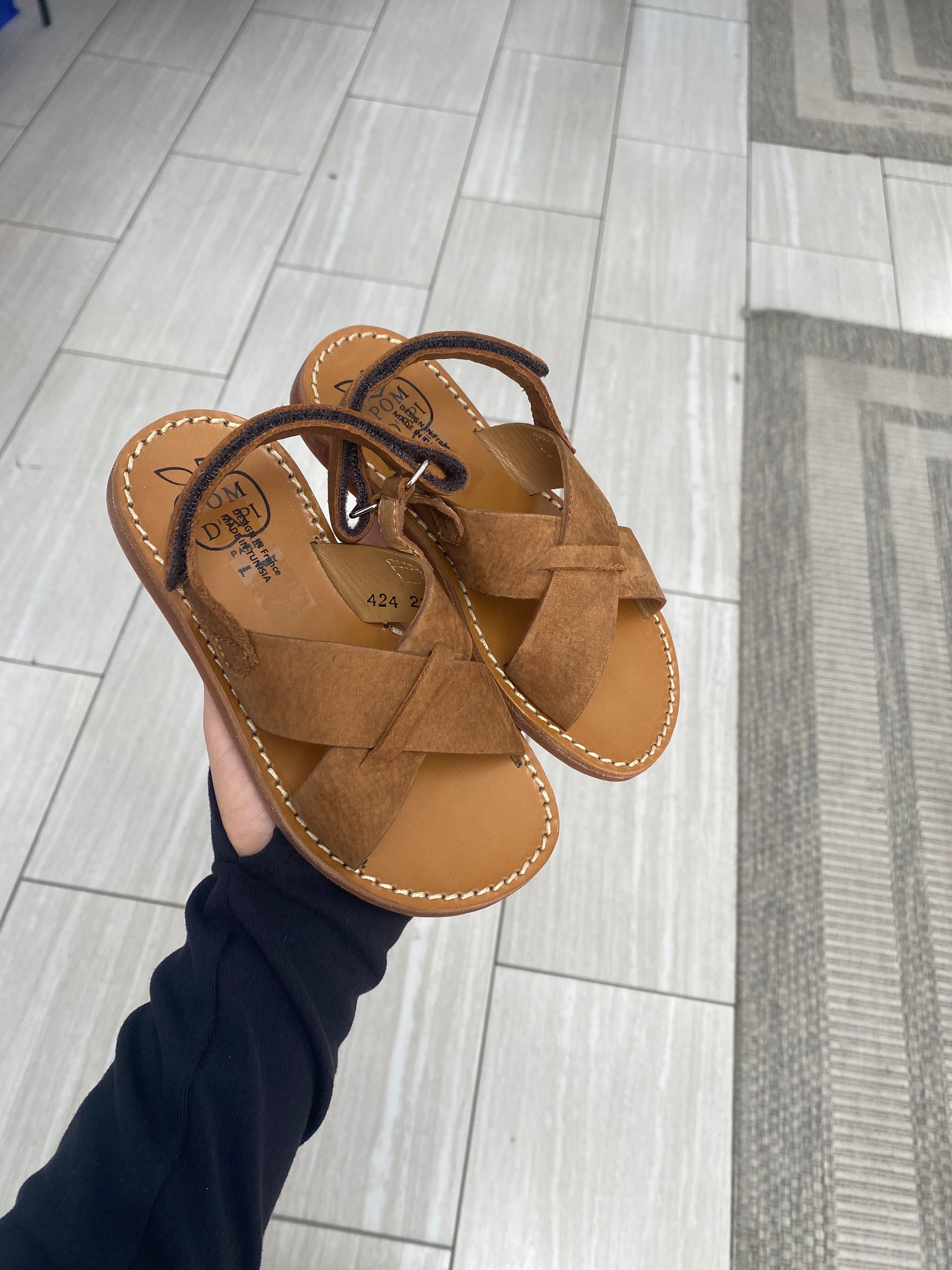 Pom D'Api Brown Nubuck Criss Cross Sandal-Tassel Children Shoes