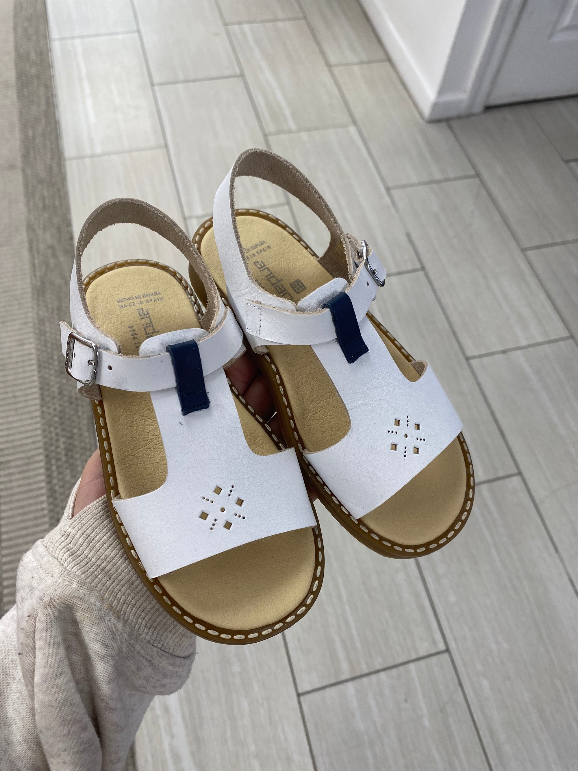 Andanines White and Navy Perf Sandal-Tassel Children Shoes