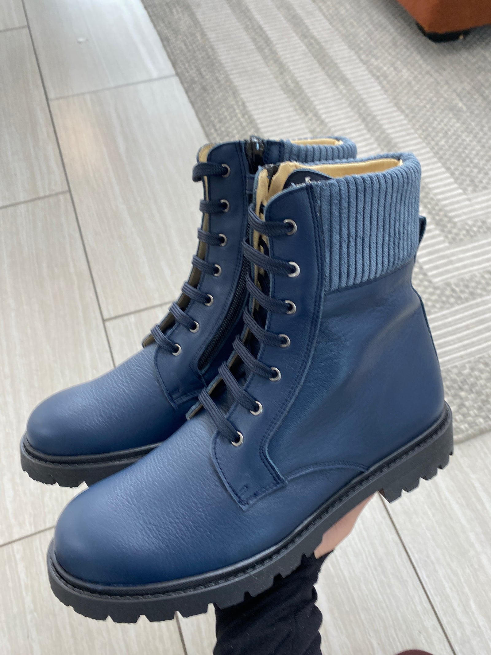 Andanines Navy Jean Boot-Tassel Children Shoes