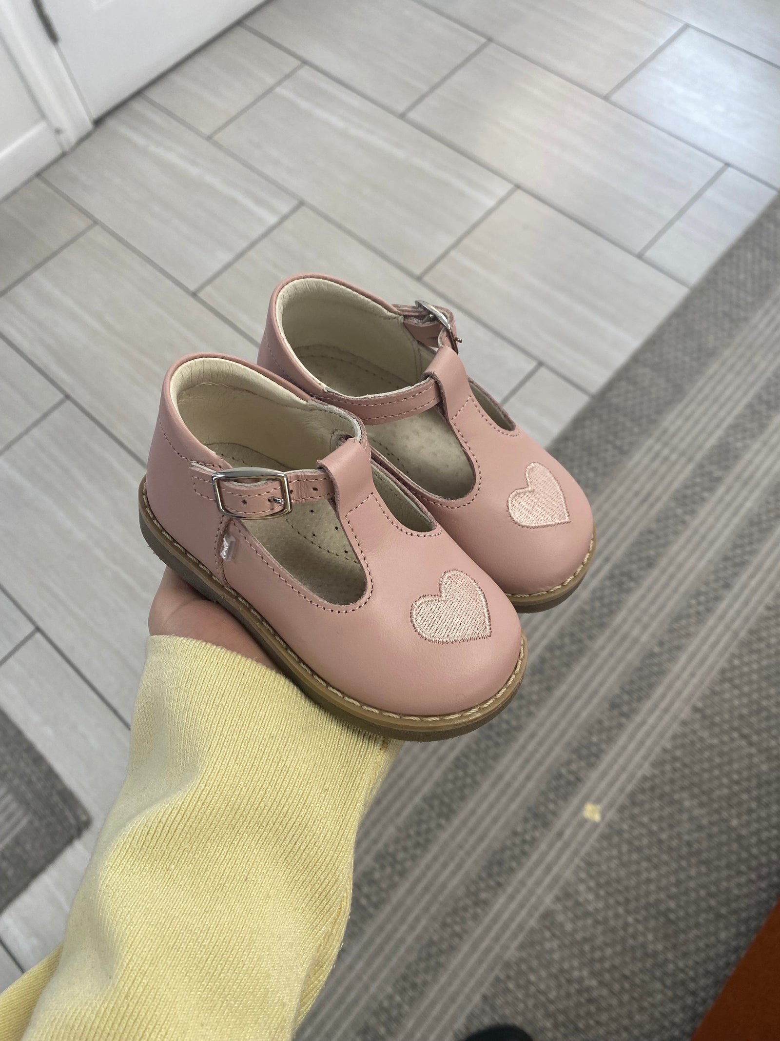 Emel Baby Pink Heart Baby T Strap-Tassel Children Shoes