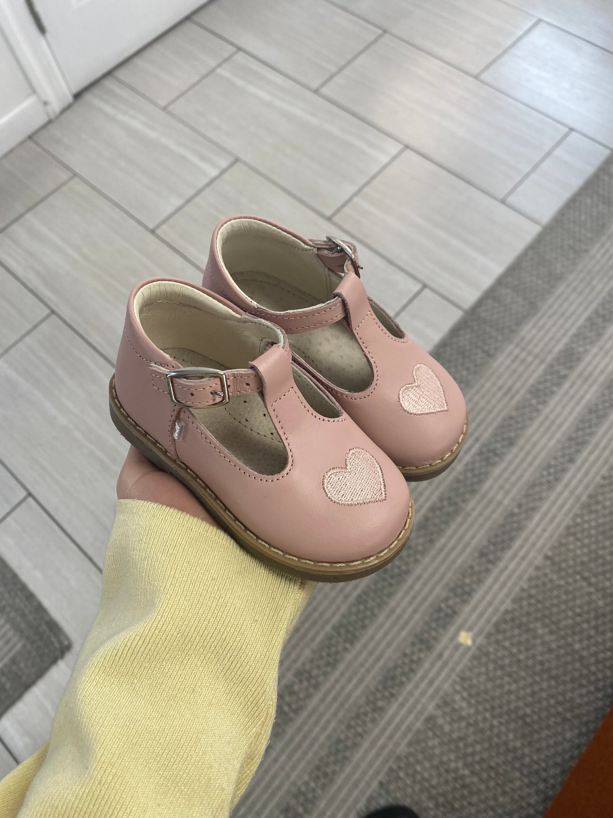 Emel Baby Pink Heart Baby T Strap-Tassel Children Shoes