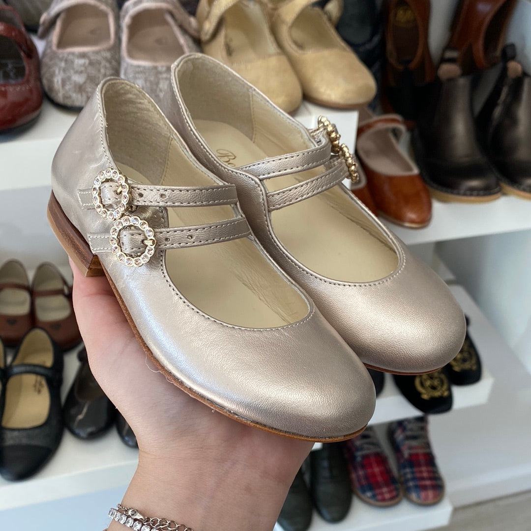 Bonpoint Gold Embellished Double Buckle Mary Jane - Tassel Children Shoes Bonpoint Gold Embellished Double Buckle Mary Jane - Tassel Children Shoes