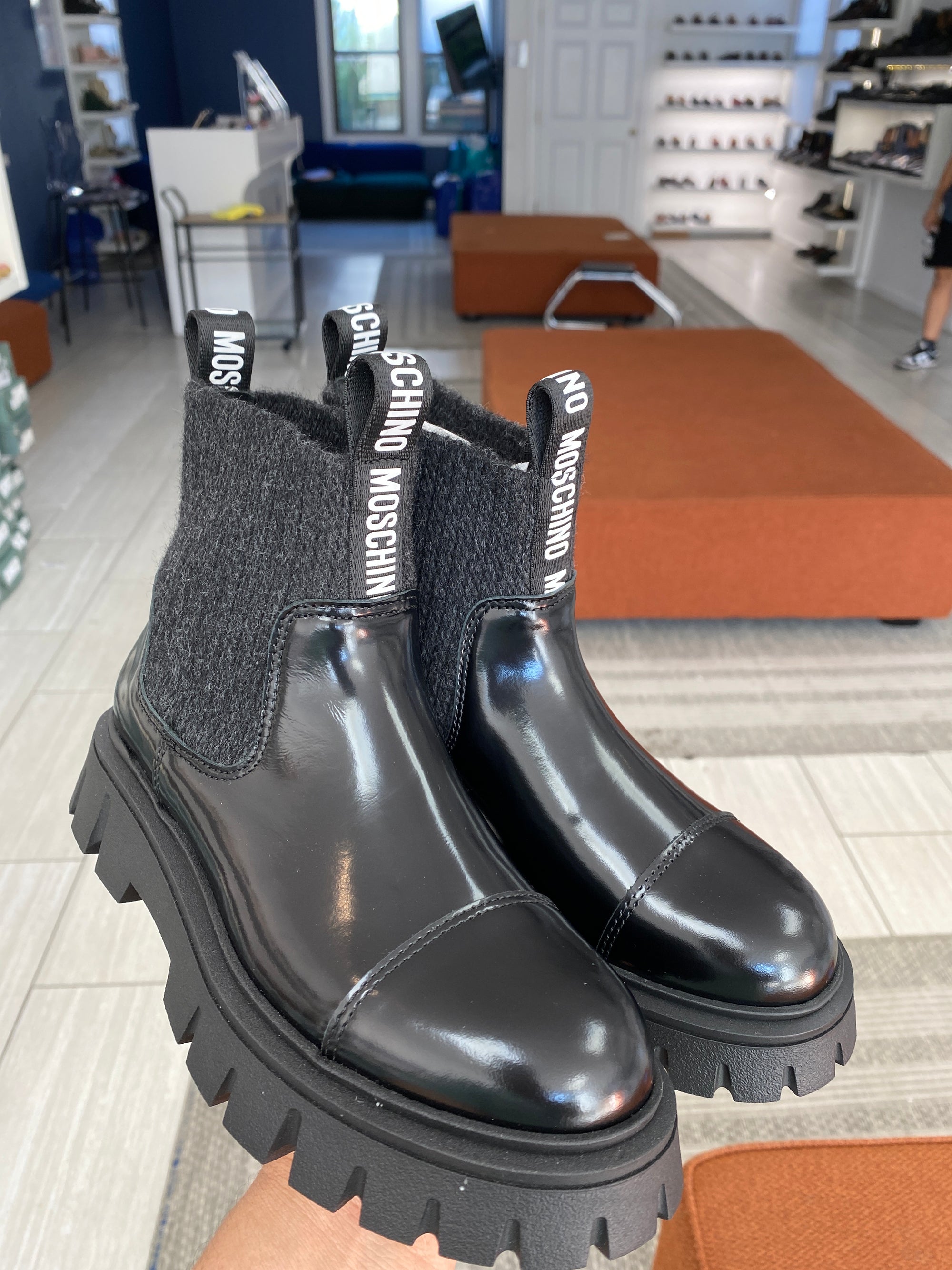 Moschino Black and Gray Sock Boot