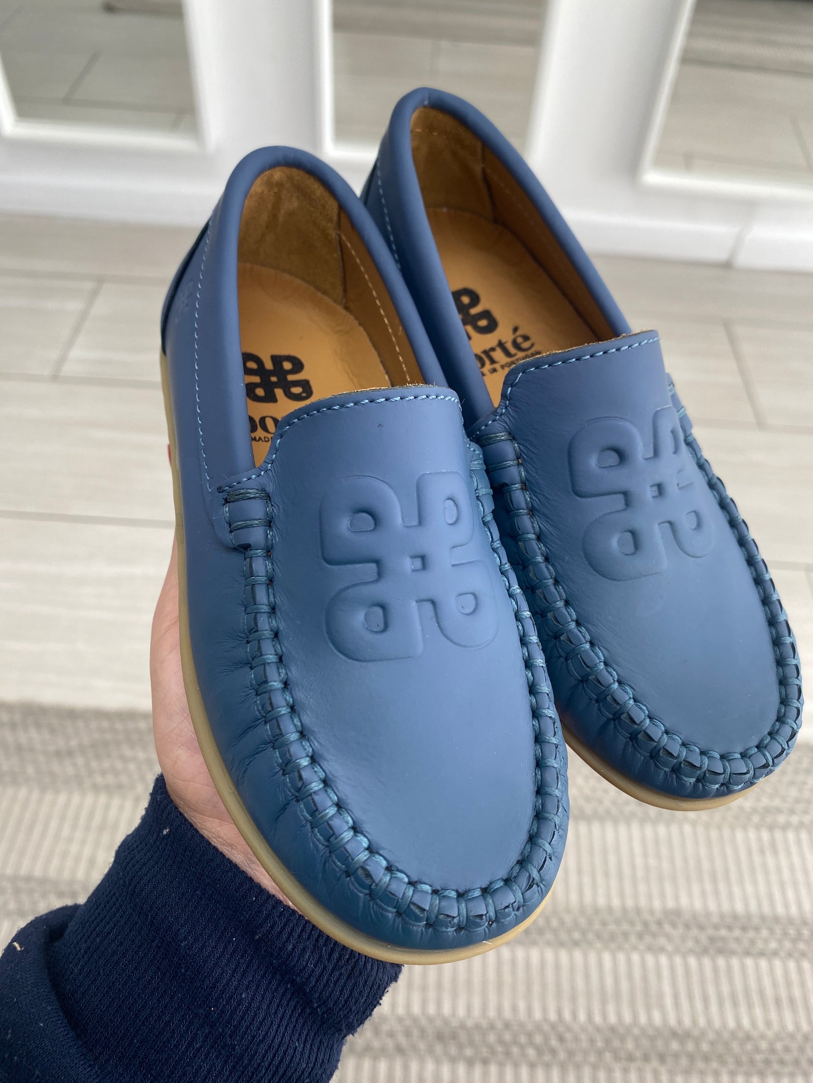 Porte Blue Rubber Embossed Loafer-Tassel Children Shoes