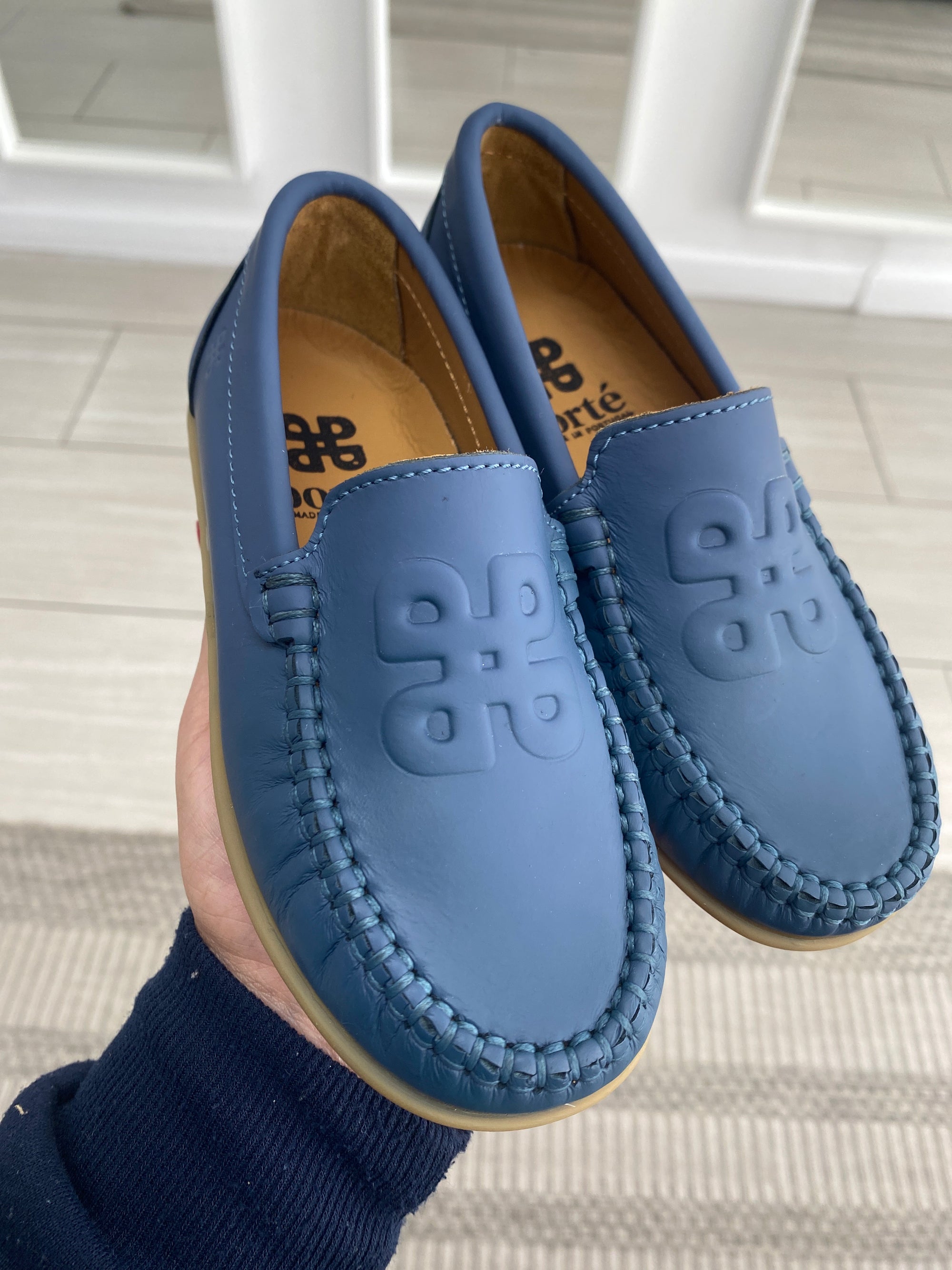Porte Blue Rubber Embossed Loafer-Tassel Children Shoes