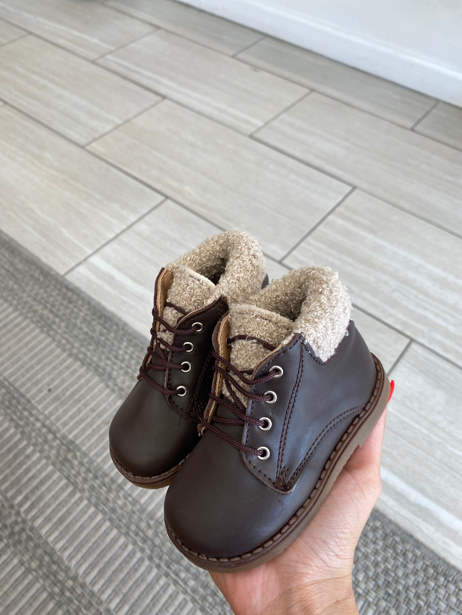 Papanatas Brown Fur Baby Bootie-Tassel Children Shoes