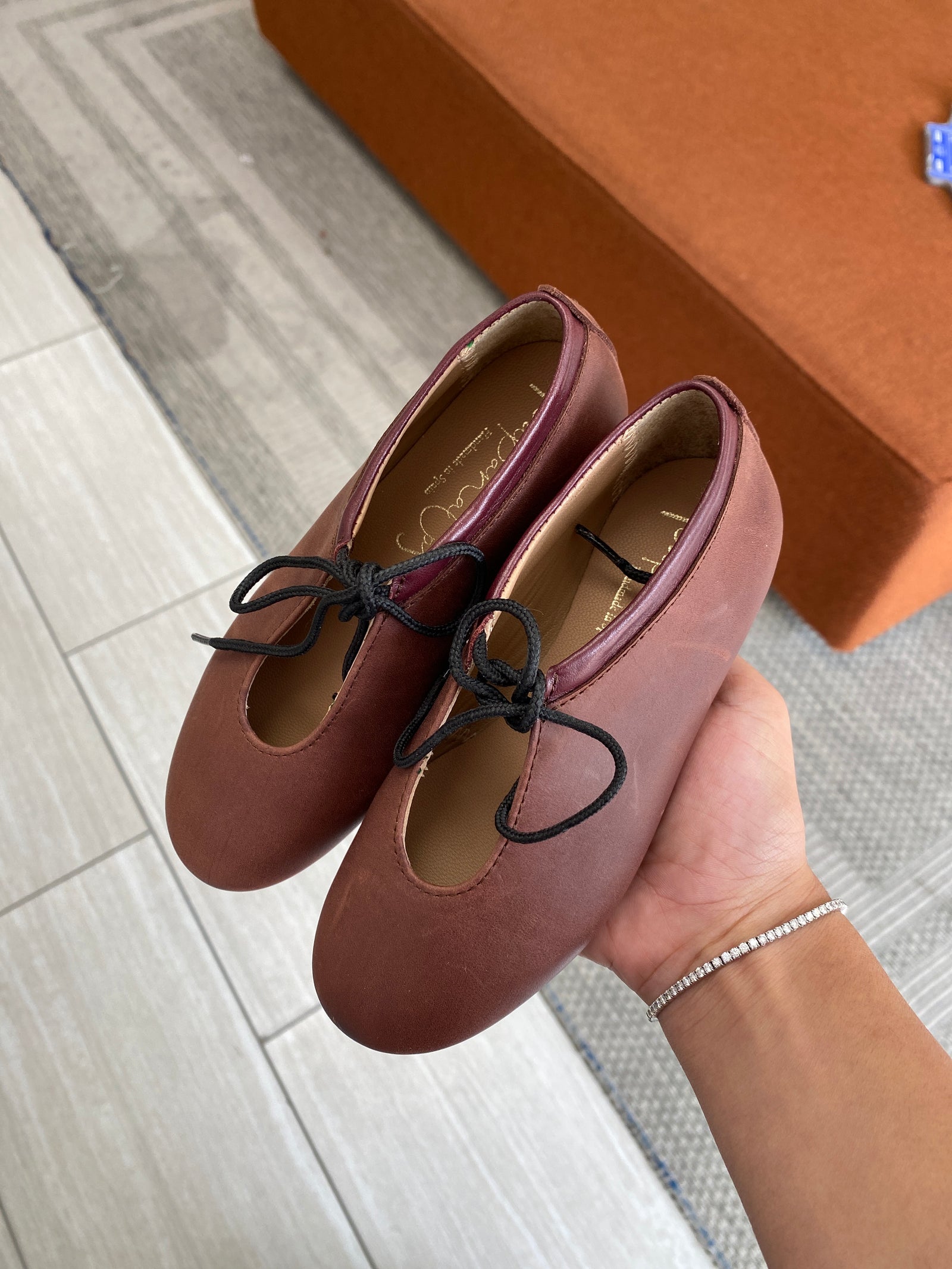 Papanatas Luggage Leather Tie Mary Jane-Tassel Children Shoes