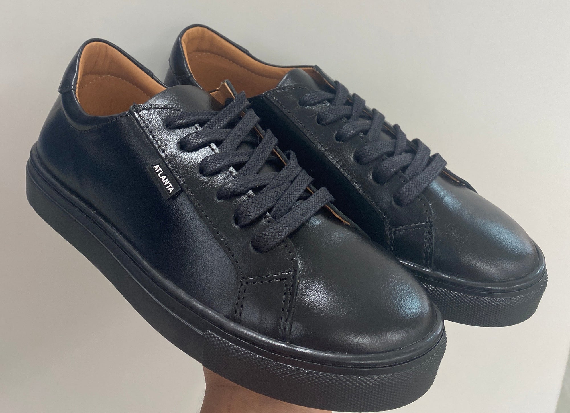 Atlanta Mocassin Solid Black Leather Sneaker-Tassel Children Shoes