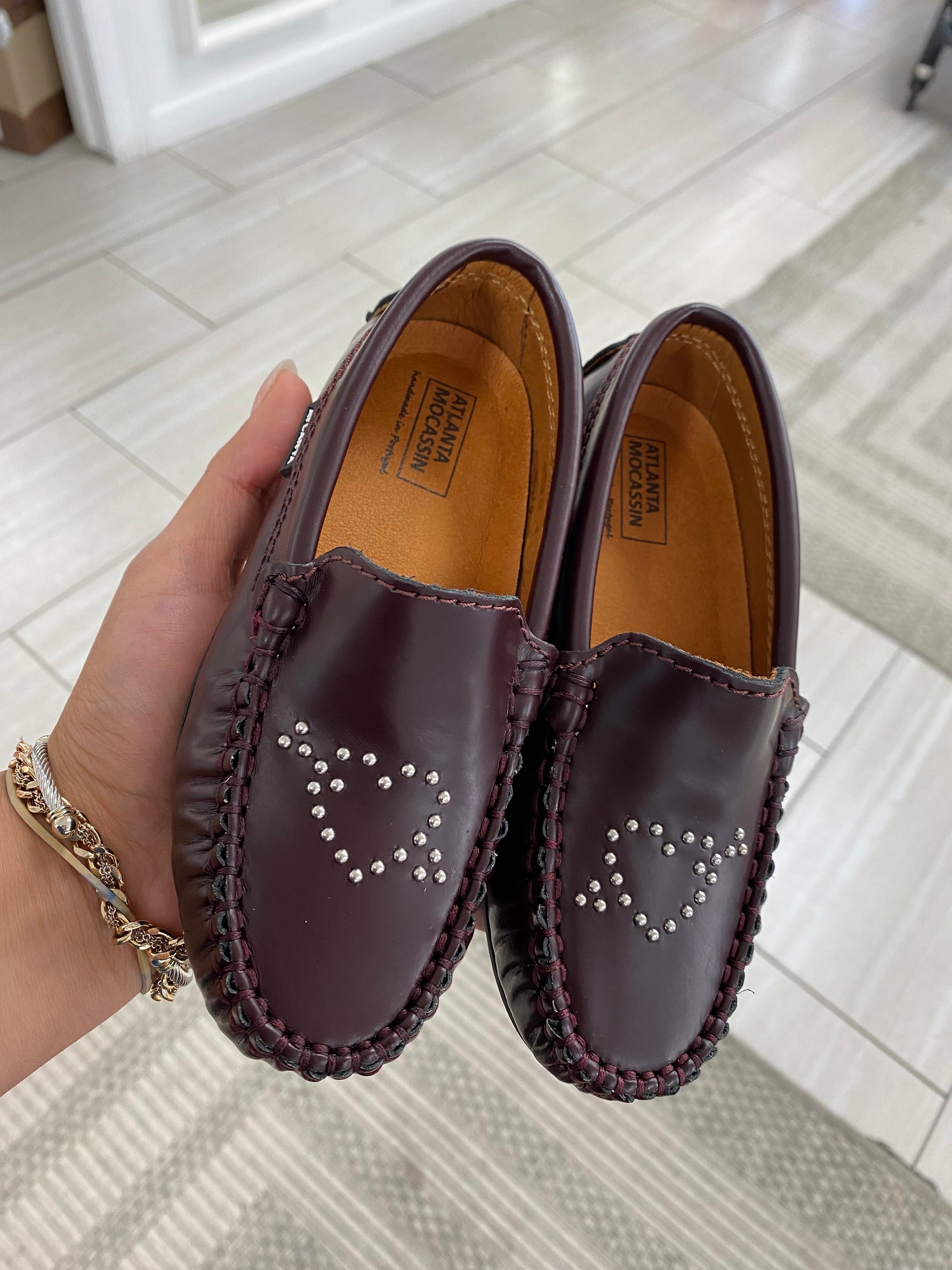 Atlanta Mocassin Burgundy Heart Studded Loafer