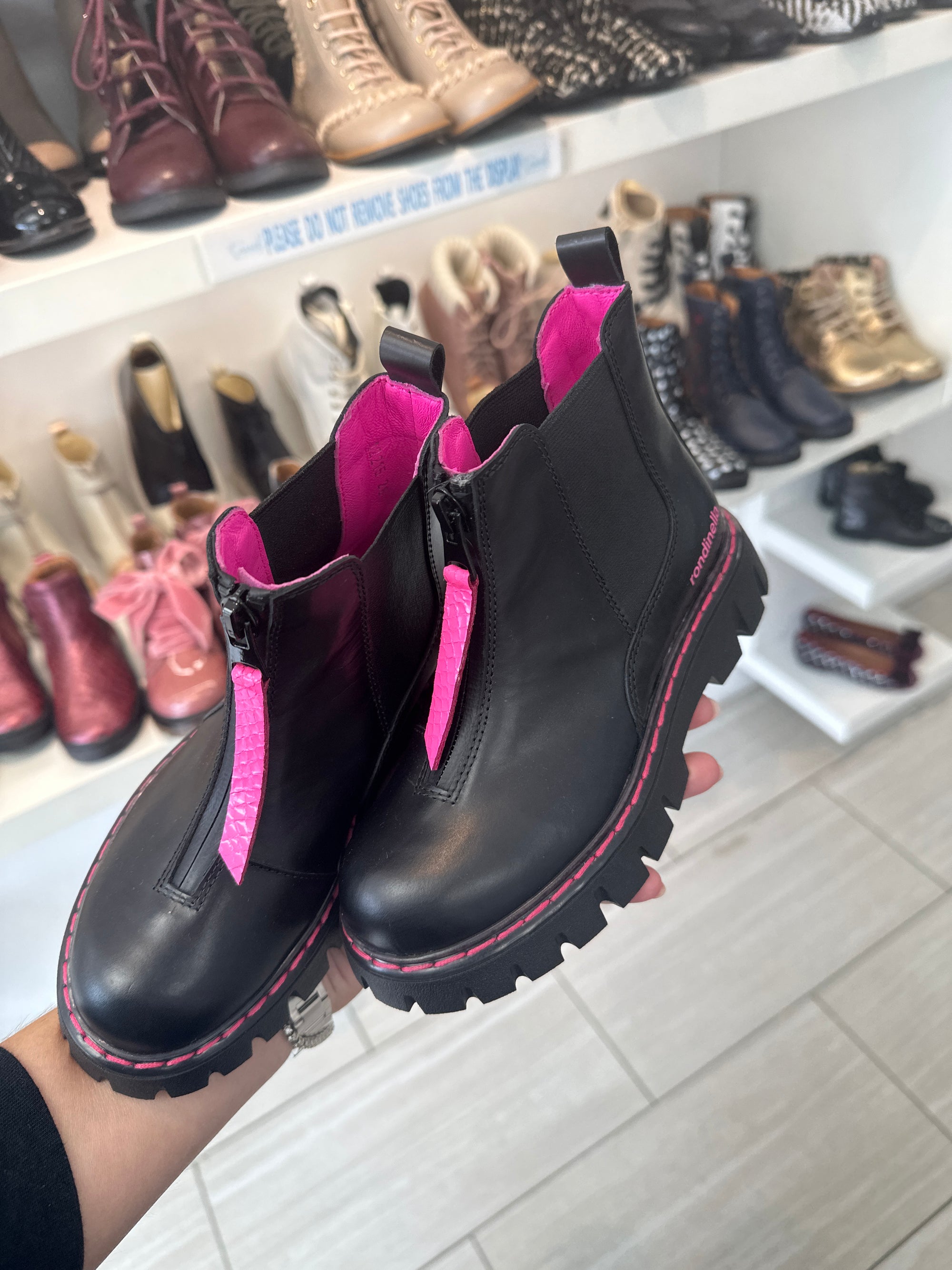Rondinella Black and Pink Chunky Zipper Bootie-Tassel Children Shoes