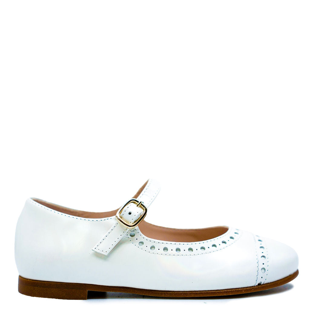 Beberlis White Iridescent Cap Mary Jane-Tassel Children Shoes
